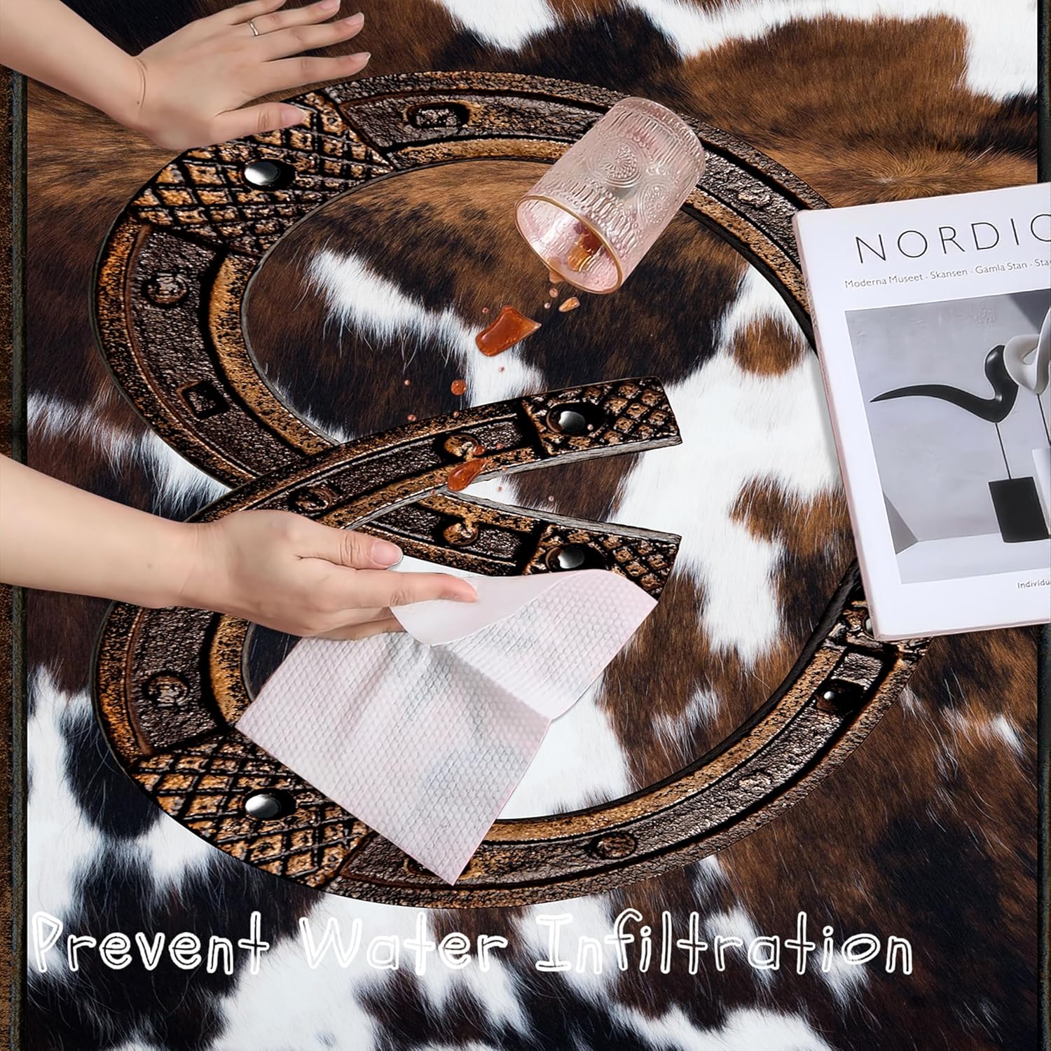 Western Rugs for Living Room,6x8ft, Southwestern Native American Aztec Rugs,Rustic Horseshoe Brown Cow Print Rug,Boho Western Decor Carpet, for Bedroom Dining Room Non Slip Cowhide Rug - Image 6