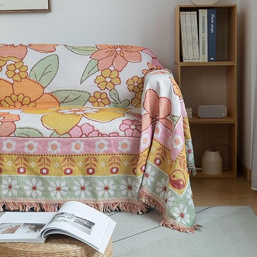 Miniatura 2 de STACYPIK Elegant Line - Funda de sofá de punto para sofá, funda de sofá estética floral para sofá de 3 cojines, funda protectora de sofá con borlas