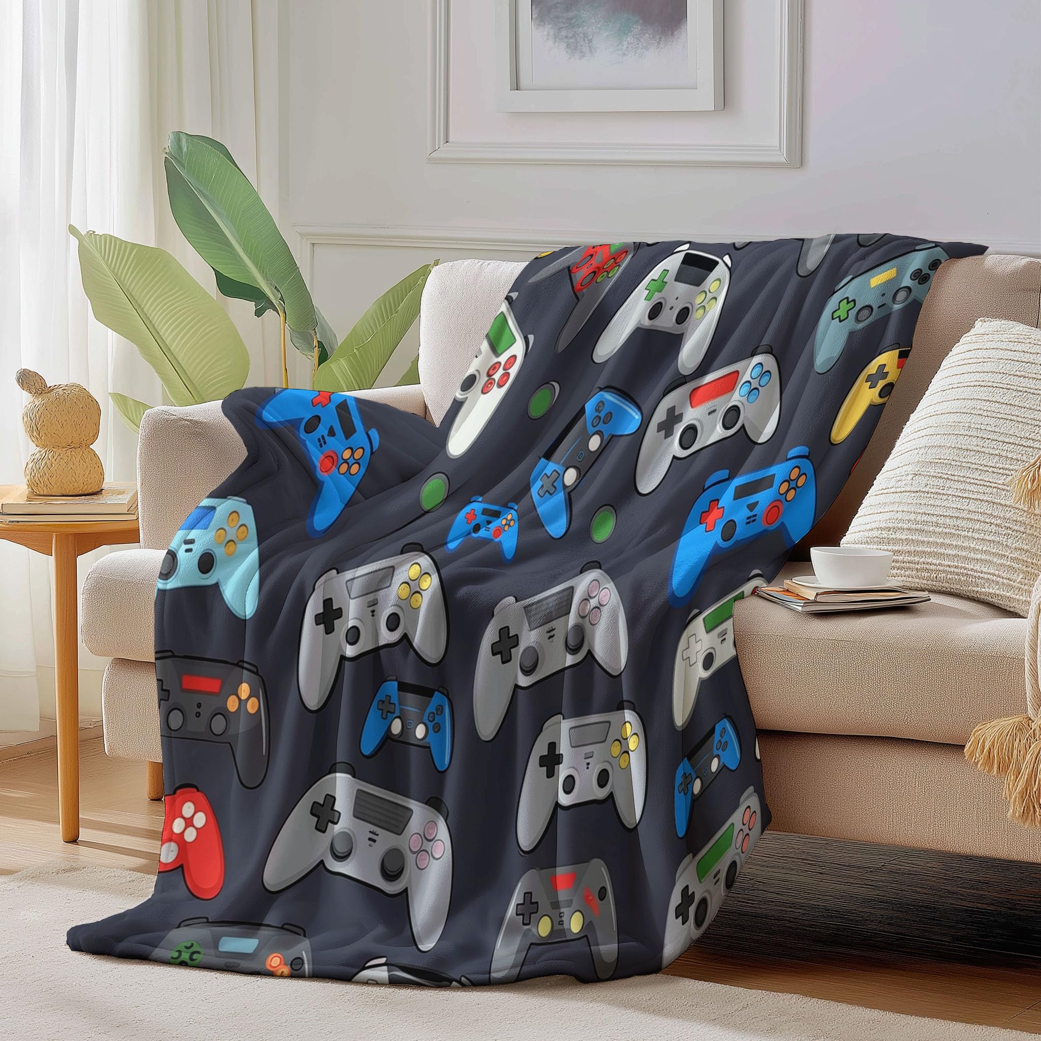 Coperta Pile In Morbido, Console Videogiochi Cartoni Animati Poster Gioco Coperte Flanella Divano 230X270Cm, Coperta Plaid Letto Calore Copriletto, Grigio Scuro Coperte Regali Per Ragazzi Ragazze