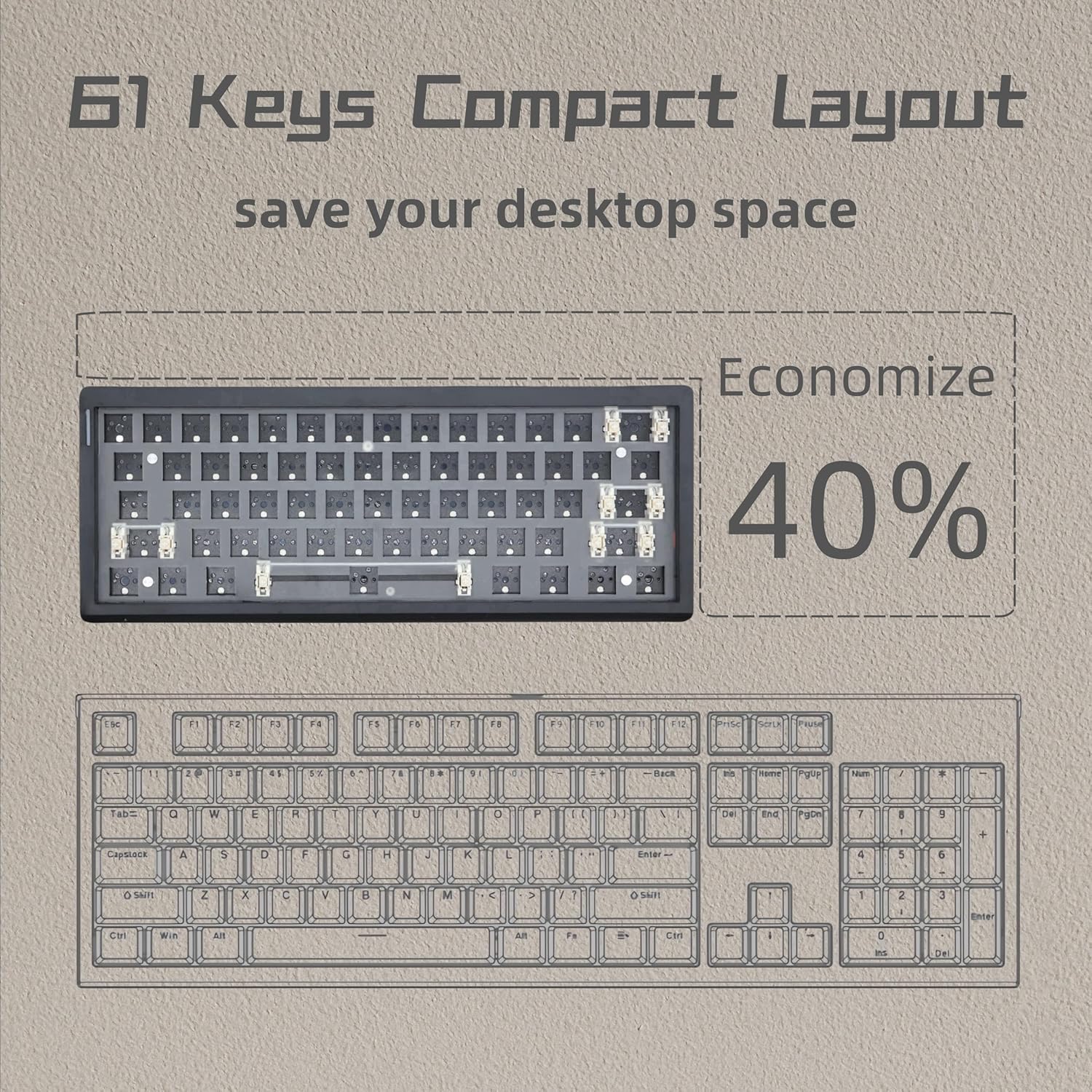 GMK61 60% Mechanical Keyboard Kit Tri-Mode South-Facing RGB LED for 3/5pin Switches,61 Keys Hotswap Socket PCB Gasket Mounted Plate DIY Gaming Keyboard Kit (Black)