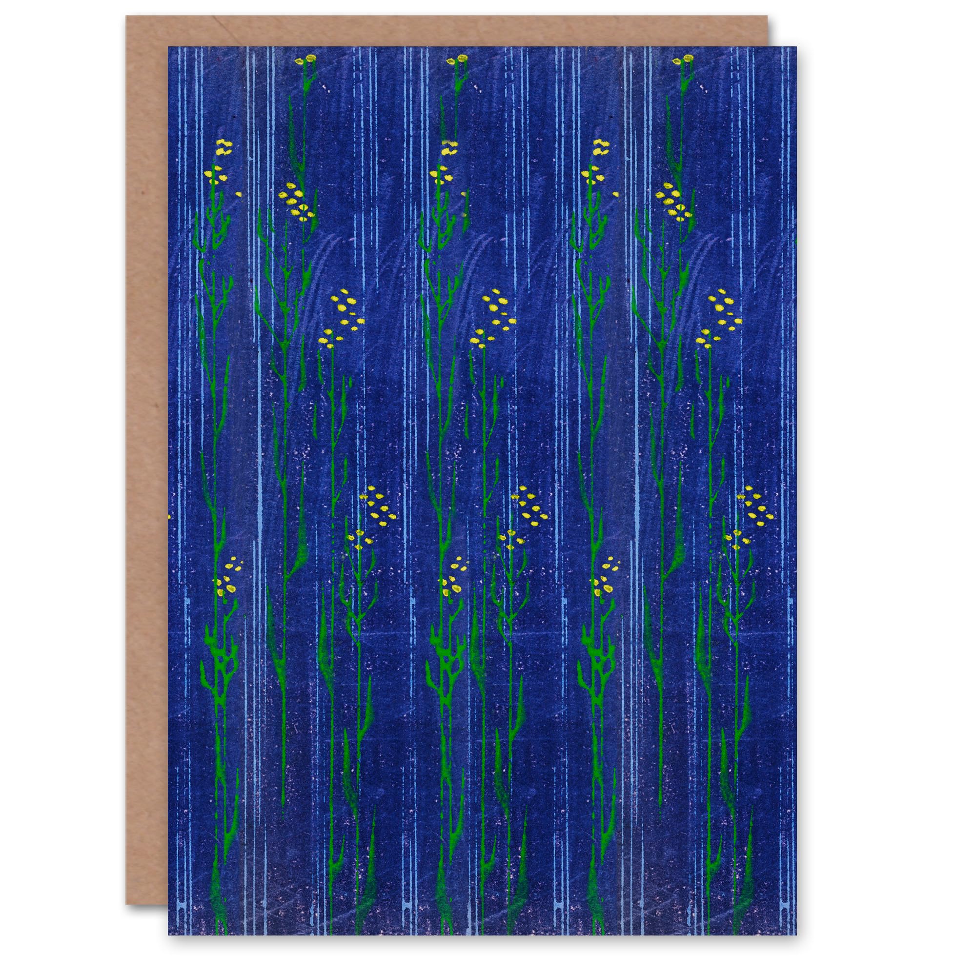 Furuya Korin Art Card Vintage Japanese Blue Floral Pattern