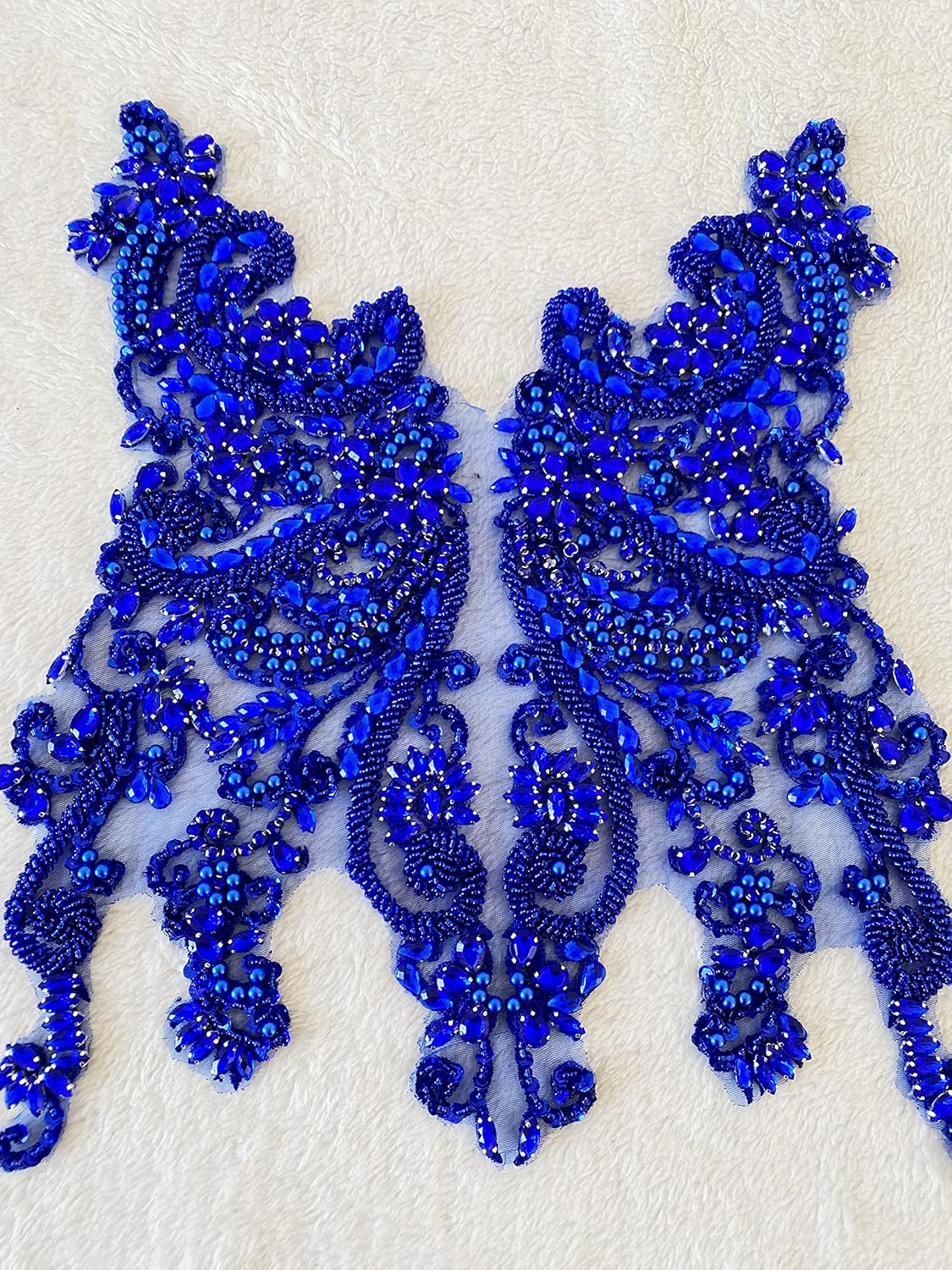 Handmade Rhinestones Lace Bodice Applique Sew on Beads Sequins Trimming Patches for Dress Clothing Accessories