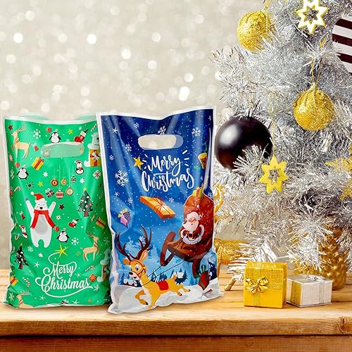 Miniatura 10 de Outus Bolsas de plástico de Navidad, bolsas de dulces de Navidad, bolsas de recuerdos de fiesta, bolsas de árbol de Navidad con alce y muñeco de