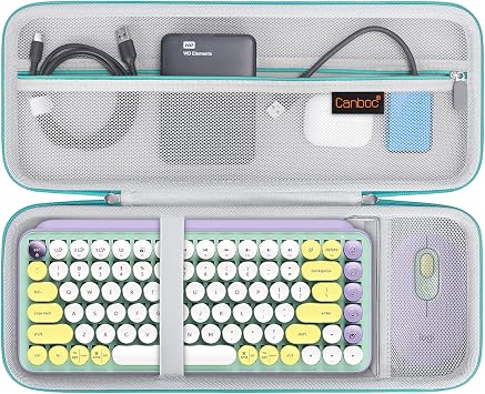Canboc Hard Carrying Case for Logitech POP Keys Mechanical Wireless Keyboard and POP Wireless Mouse, Mesh Pocket fits Cables, USB Receiver, Spare Keycaps and More Accessories, Mint Green