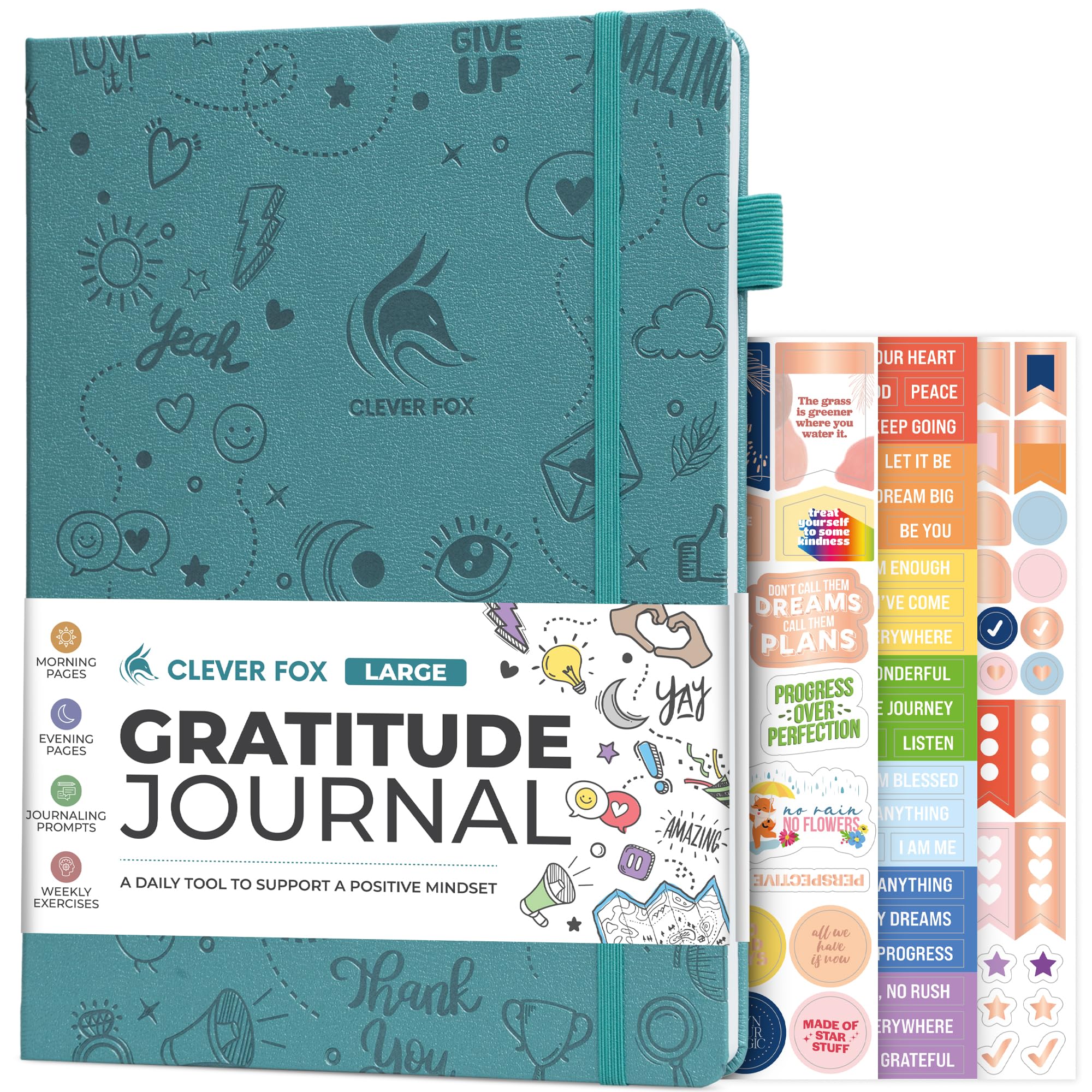 Clever Fox Gratitude Journal Large – Happiness, Positivity & Affirmation Journal – Inspirational Daily Notebook, 3 Months, 8.3x11” (Aquamarine)