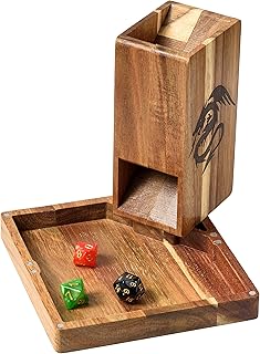 Tapeera Wooden Magnetic Dice Tower with Dice Tray for Dungeons and Dragons - DND Accessories Dice Rolling Tray with Dice C...