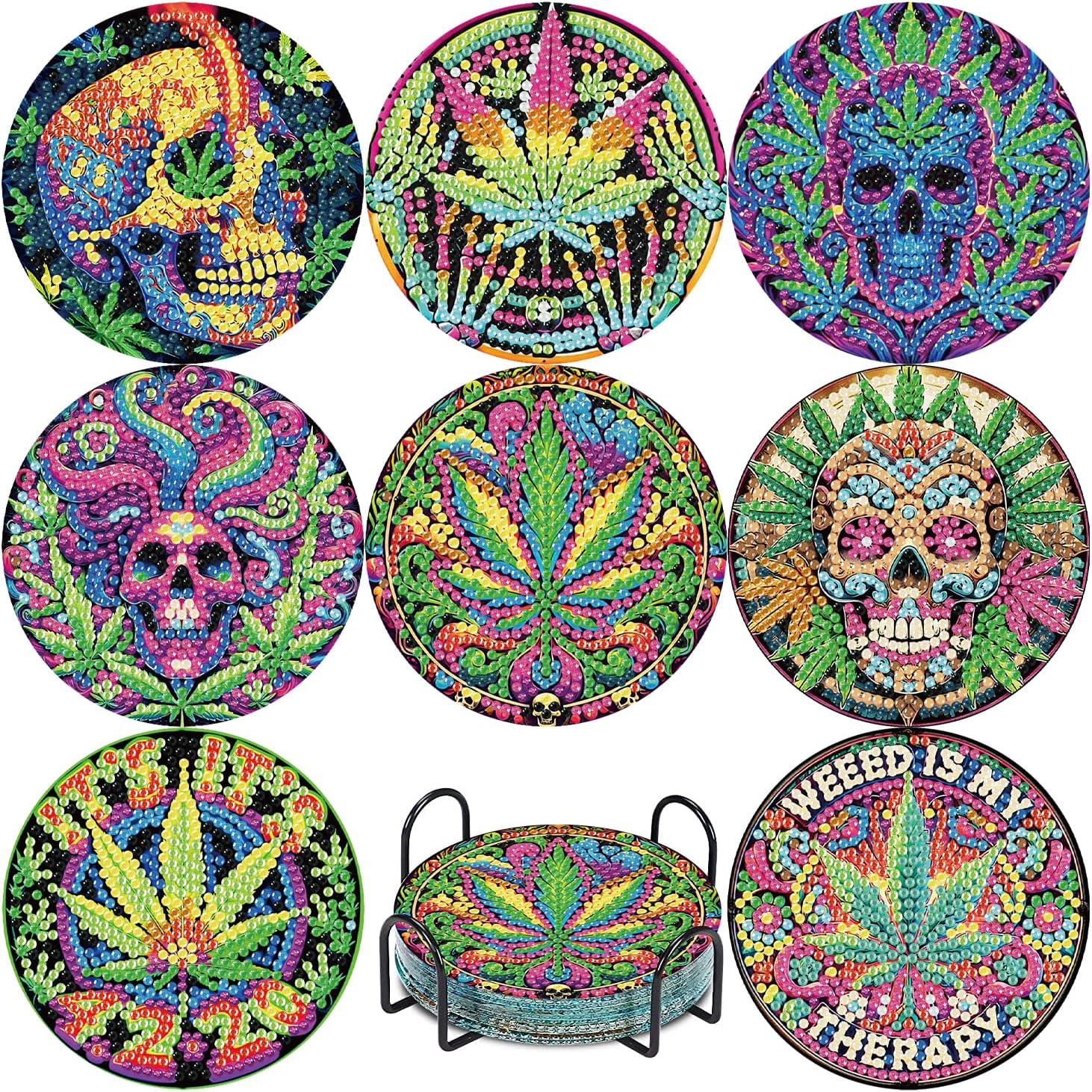 NEGEKFKX 8 Pcs Pink Disco Diamond Art Painting Coasters Kits, Coaster with Holder for Adults, Non-Slip DIY Dot Paint Craft Kits,5D Full Drill DIY Diamond Dot Gem Art Kit Home Decor Arts Craft