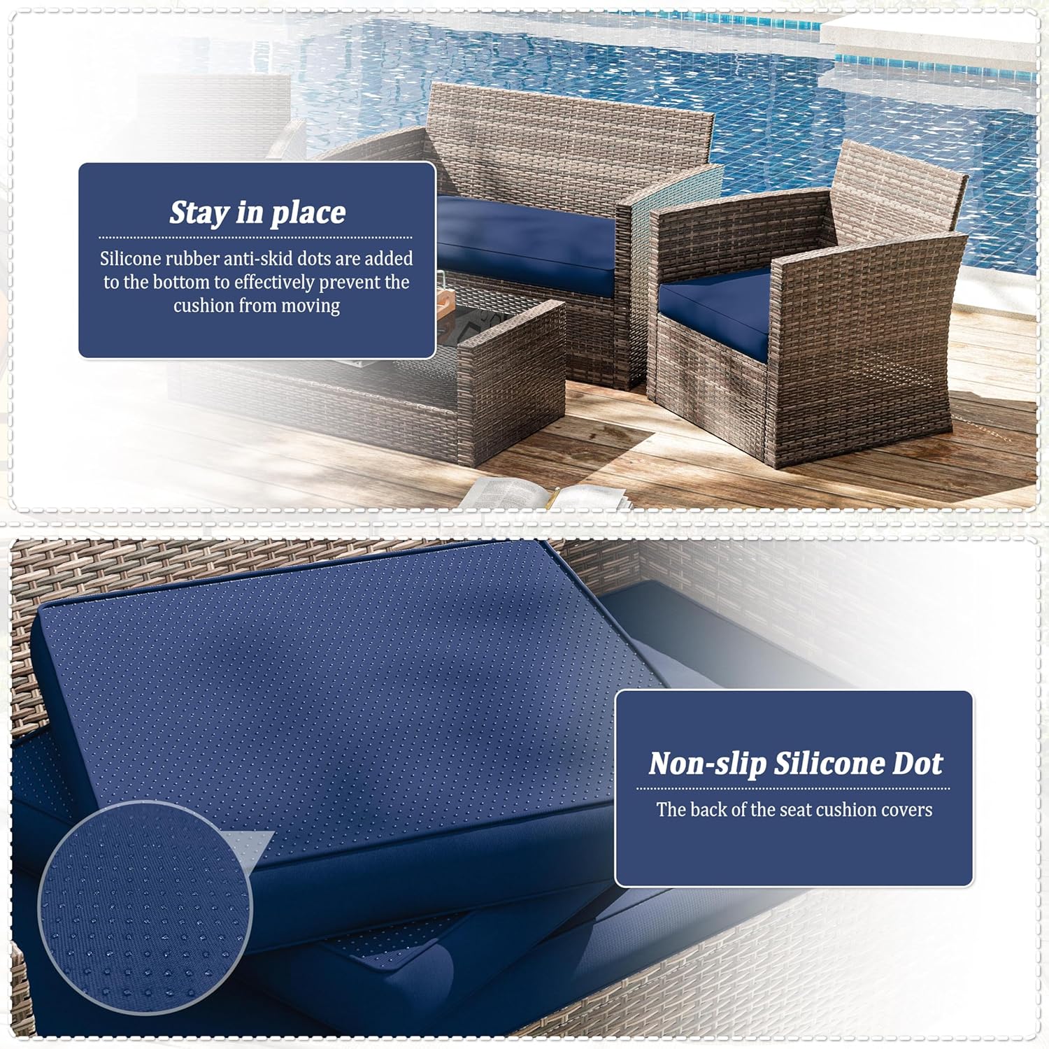 3 Pcs Outdoor Cushion Covers, Patio Cushion Covers Replacement Fit for 4-Seater Wicker Rattan Patio Set Chair Couch,36×18×2,18×18×2, Covers Only, Blue