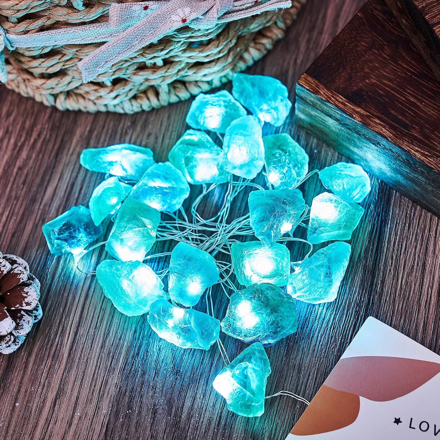 Natural Fluorite Crystal String Lights Indoor Color Change Novelty Geode Fairy Decorative Lights 9ft 20 LEDs Battery Operated or USB Plug in for Bedroom Mood Accent Christmas Decoration image 4