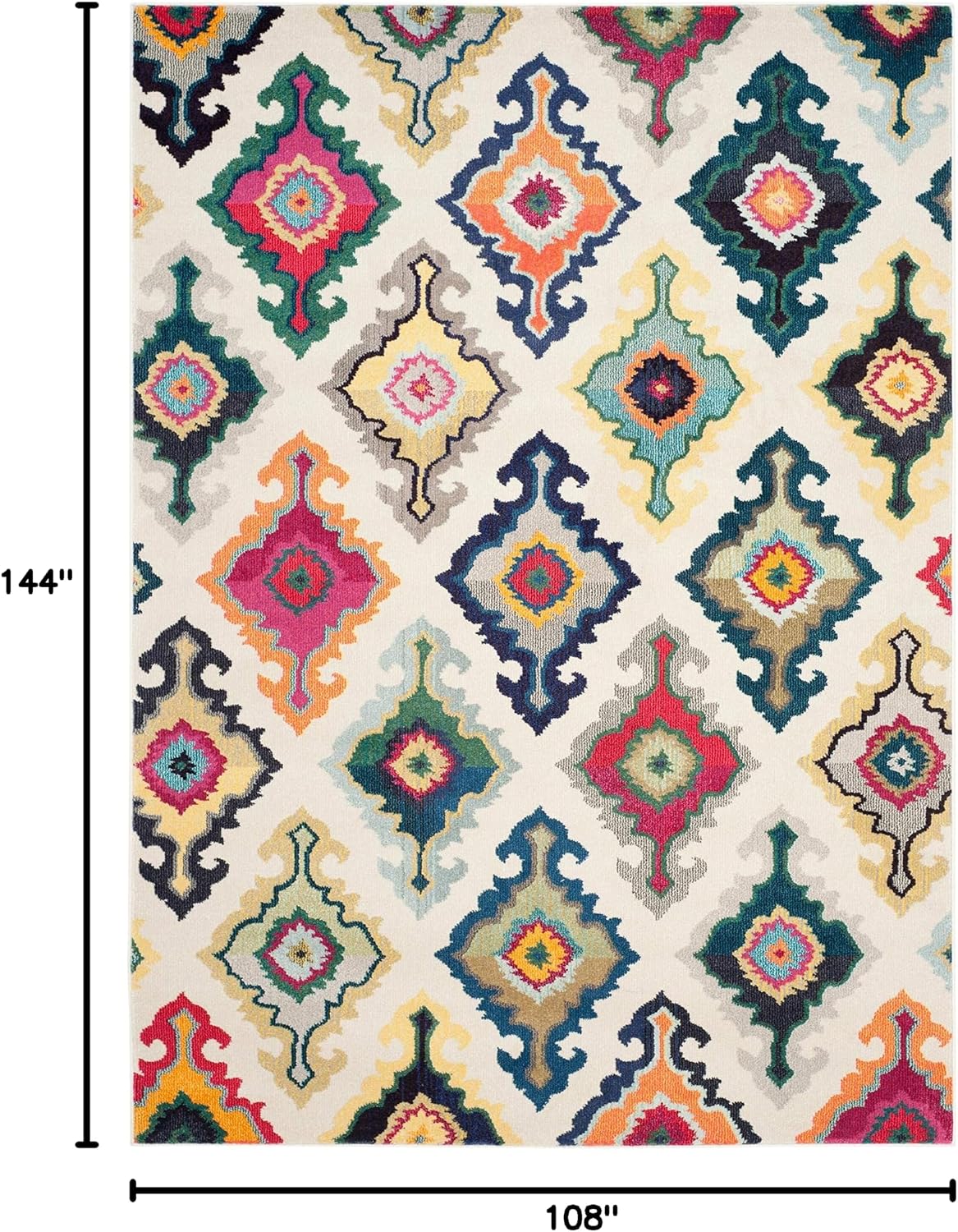 SAFAVIEH Monaco Collection 9' x 12' IvoryMulti MNC239A Boho Non-Shedding Living Room Bedroom Dining Home Office Area Rug