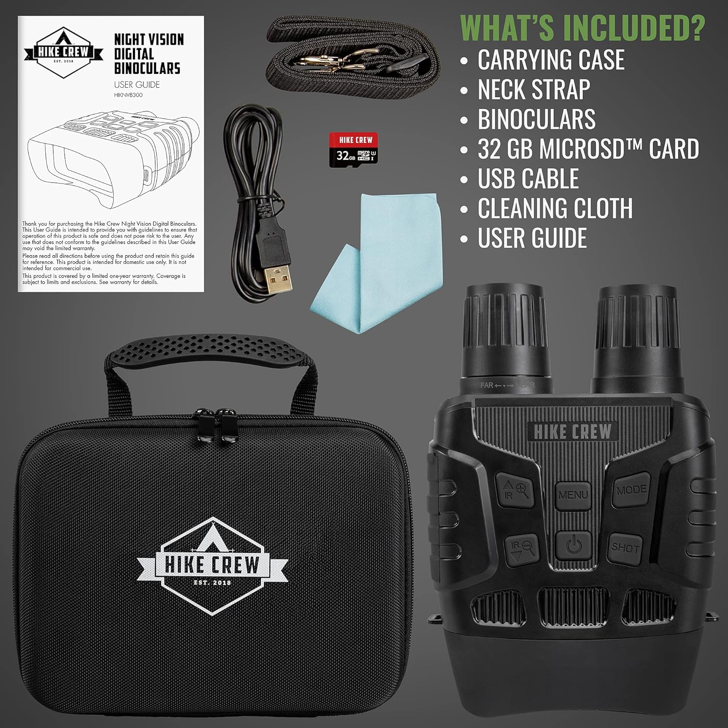 Hike Crew Digital Night Vision Binoculars, Capture HD Photos & Videos, See Clear in 100% Total Darkness, Long Viewing Distance, Large Viewing LCD Screen, Infrared Night Vision Goggles for Hunting : Sports & Outdoors