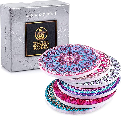 Miniatura 11 de Juego de 6 posavasos rústicos de cerámica absorbente para bebidas, bonitos posavasos de 4 pulgadas con respaldo de corcho para el hogar, oficina,