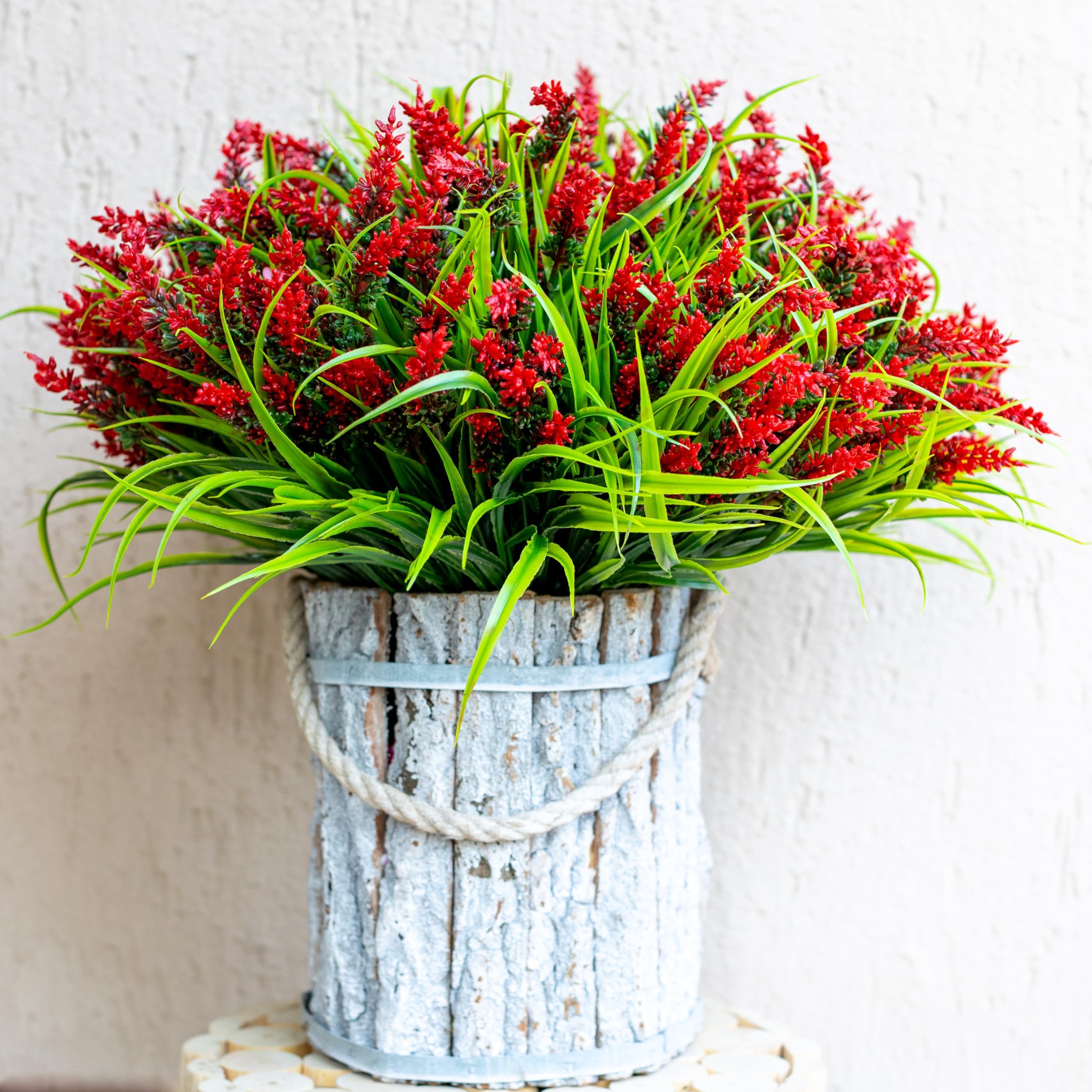 AXYLEX Artificial Lavender Plants Plastic Fake Flowers Outdoor (20, Red)