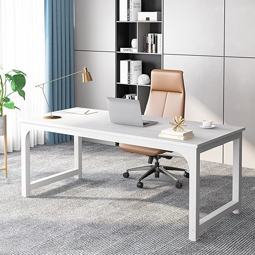 Tribesigns 70.8”Executive Desk, Large Office Computer Desk with Thicken Frame, Modern Simple Workstation Business Furniture for Home Office, White