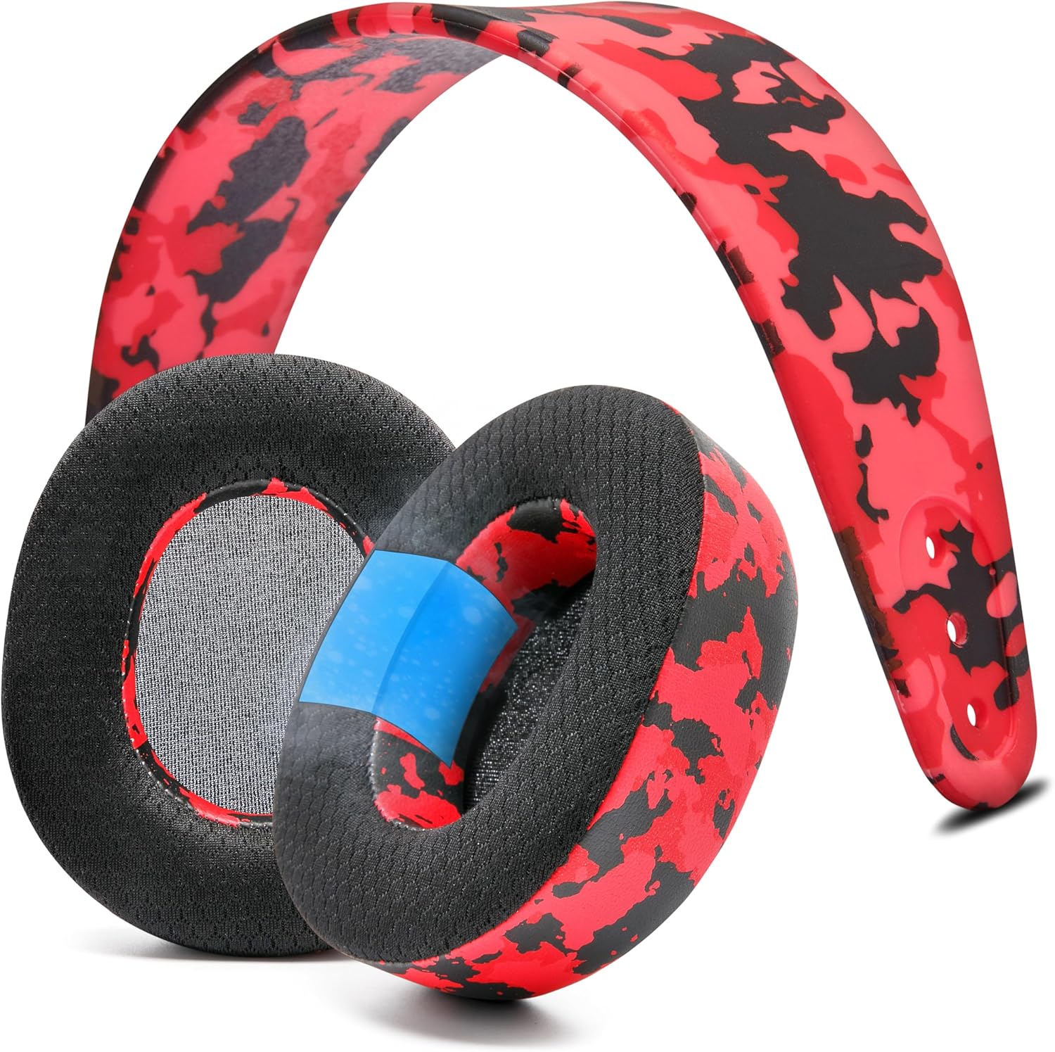 WC Earpad and Upgraded Silicone Headband Combo for Nova Pro Wireless Headphones | Cooling Gel Earpads & Matching Design Headband for Epic Gaming | Red Camo