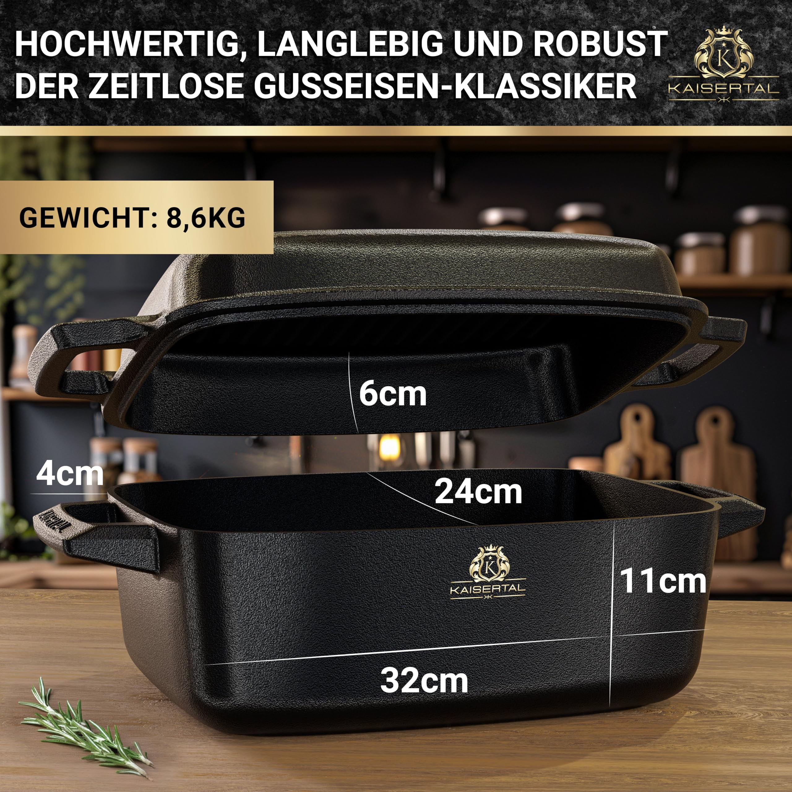 Kaisertal Casseruola In Ghisa 32 Cm Con Coperchio - 10 Litri, Adatta A Tutti I Fuochi (Induzione), Per Arrosti E Stufati - 2
