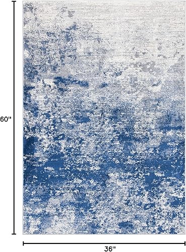 Miniatura 216 de SAFAVIEH Brentwood Collection - Alfombra de área de 9 x 12 pies, gris claro y azul, diseño abstracto moderno, no desprende pelusa y de fácil azul