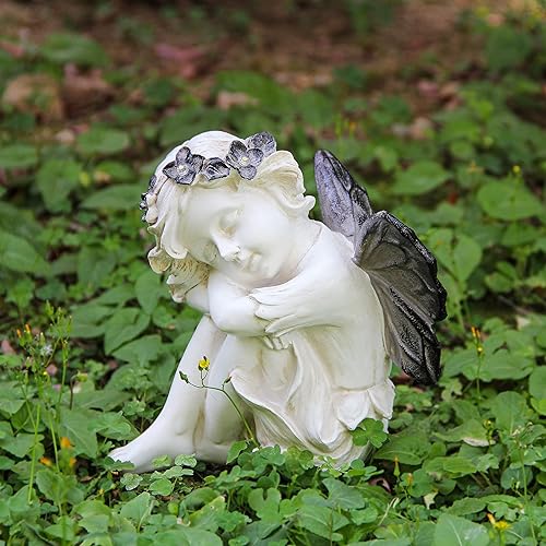 Miniatura 4 de Leekung Estatua de ángel con luz solar para decoración de jardín, estatuas de jardín para patio, porche, césped, decoración al aire libre,