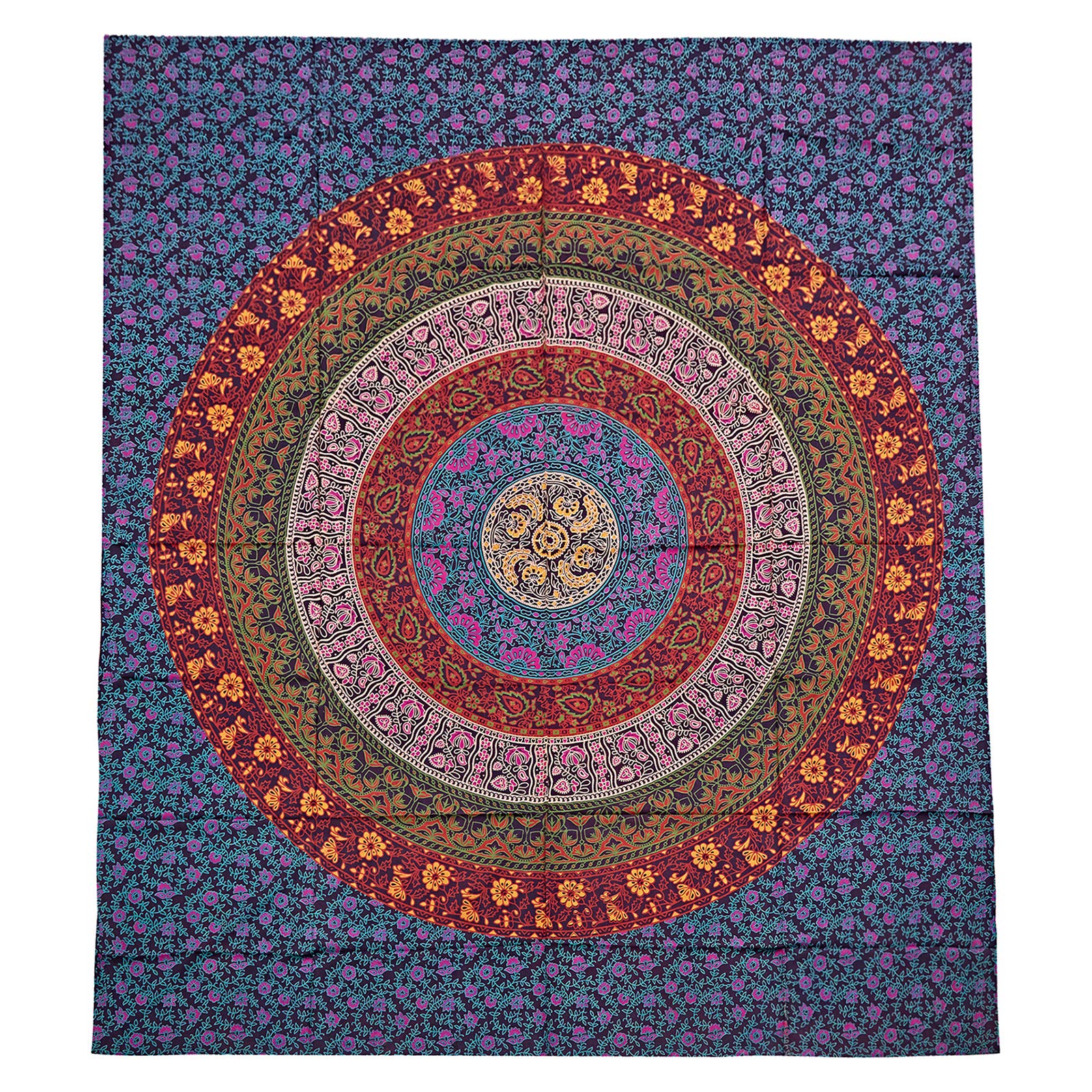 240x220 cms queen size mandala tapestry can be used as bedspread, curtain, sofa cover, beach mat and many more, made of 100 percent cotton with fast colors