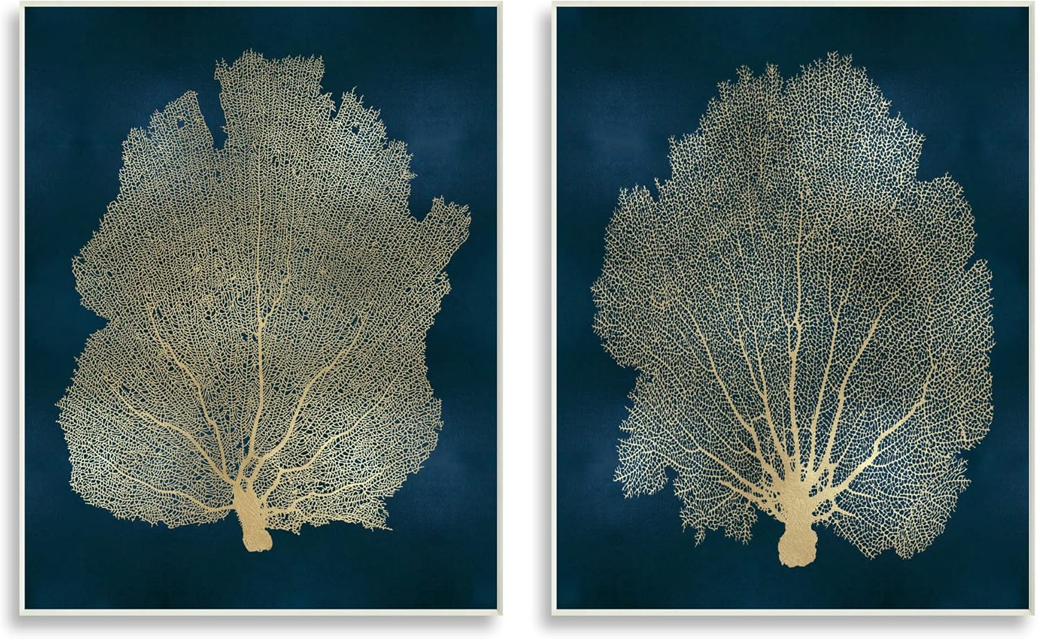 Stupell Industries Modern Sea Fan Composition Blue Gold Ocean Plant Wall Plaque, Green