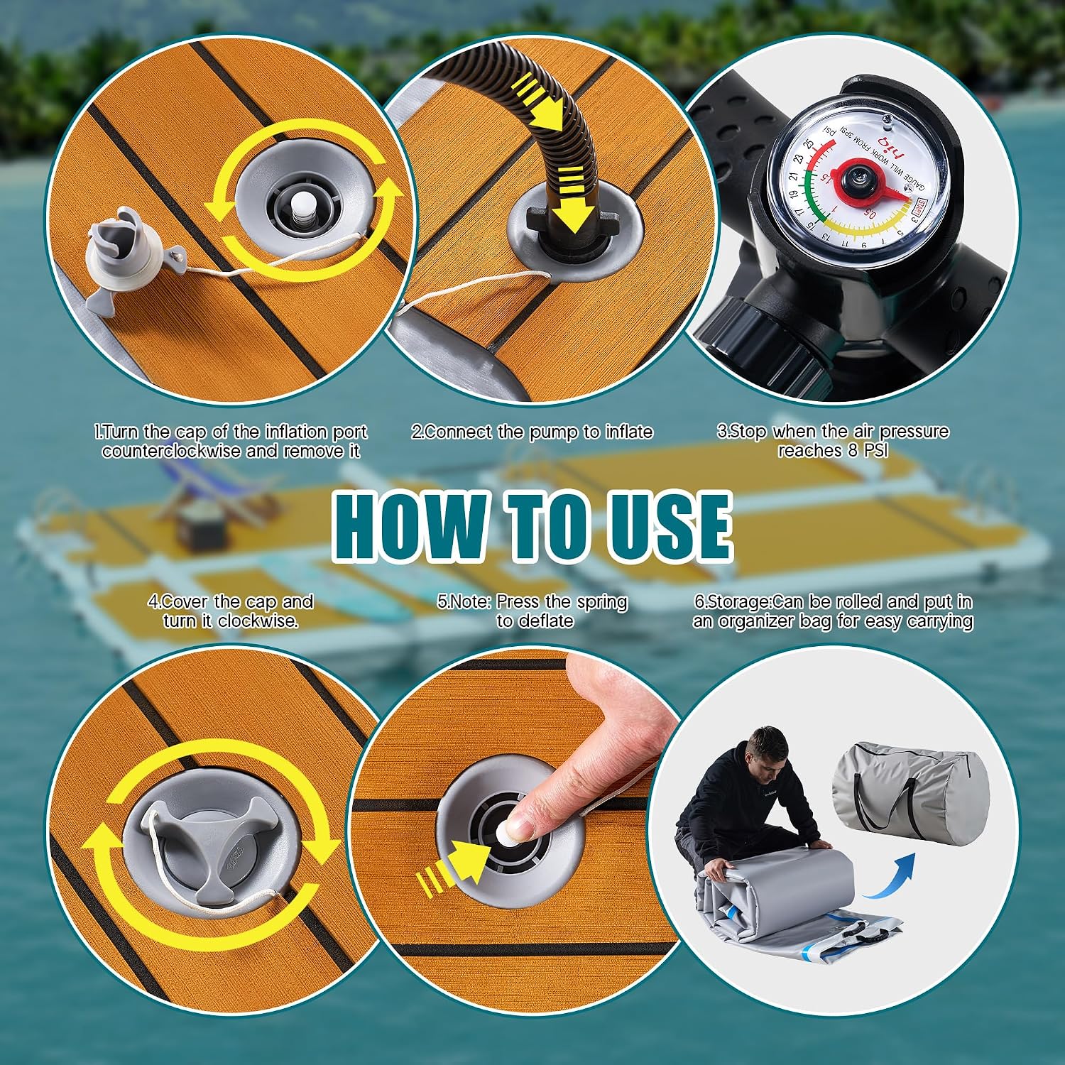 Albott Inflatable Floating Dock with Portable Carry Bag and Ladder, Heavy-Duty Non-Slip Surface Water Platform