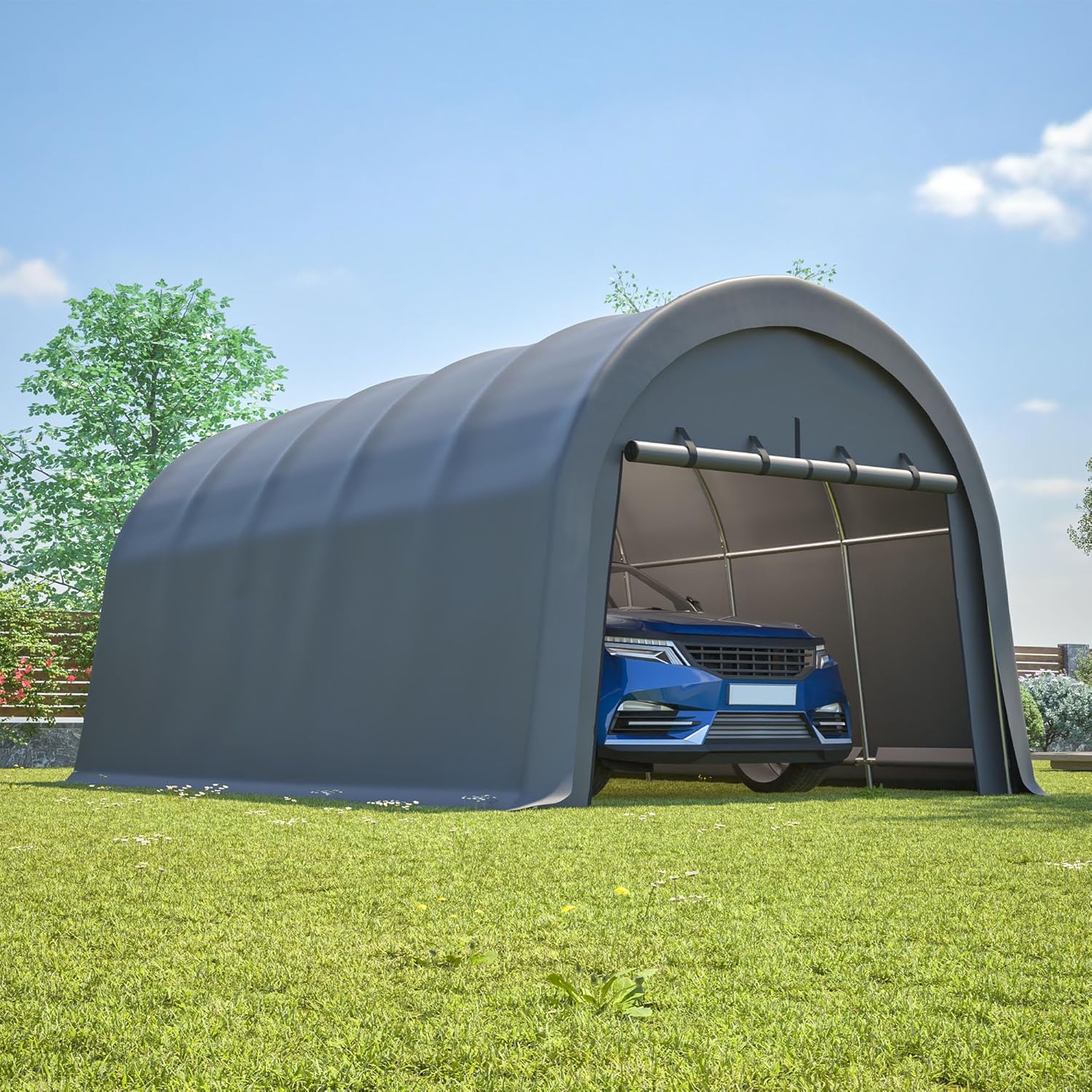 12 X 20 FT Heavy Duty Carport Canopy, Portable Garage with Roll Up Windows & Sturdy Cover, Extra Large Enclosed Carport & Metal Car Port Canopy Tent, All Weather Car Tent Garage for Truck RV (12x20FT)
