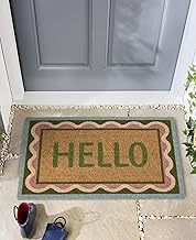 Coir Door Mat for Doorway, Home Entry, Balcony, Garden, Dirt Trapper Entrance Indoor Outdoor Non-Slip Absorbent Welcome Mat Natural Doormat in 45 x 75 cm (Hello Scallop)