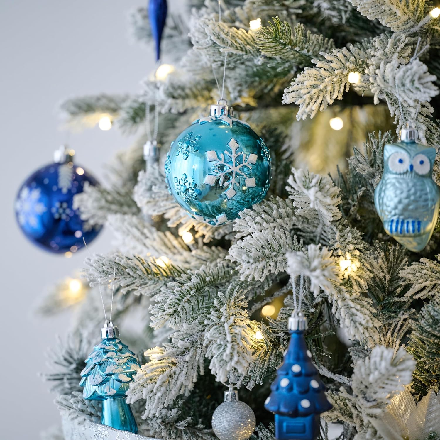 Valery Madelyn Christmas Tree Decorations Set, 80ct Navy Blue and Silver Shatterproof Christmas Ball Ornaments Bulk, Winter Wonderland Hanging Ornaments for Xmas Holiday Decor