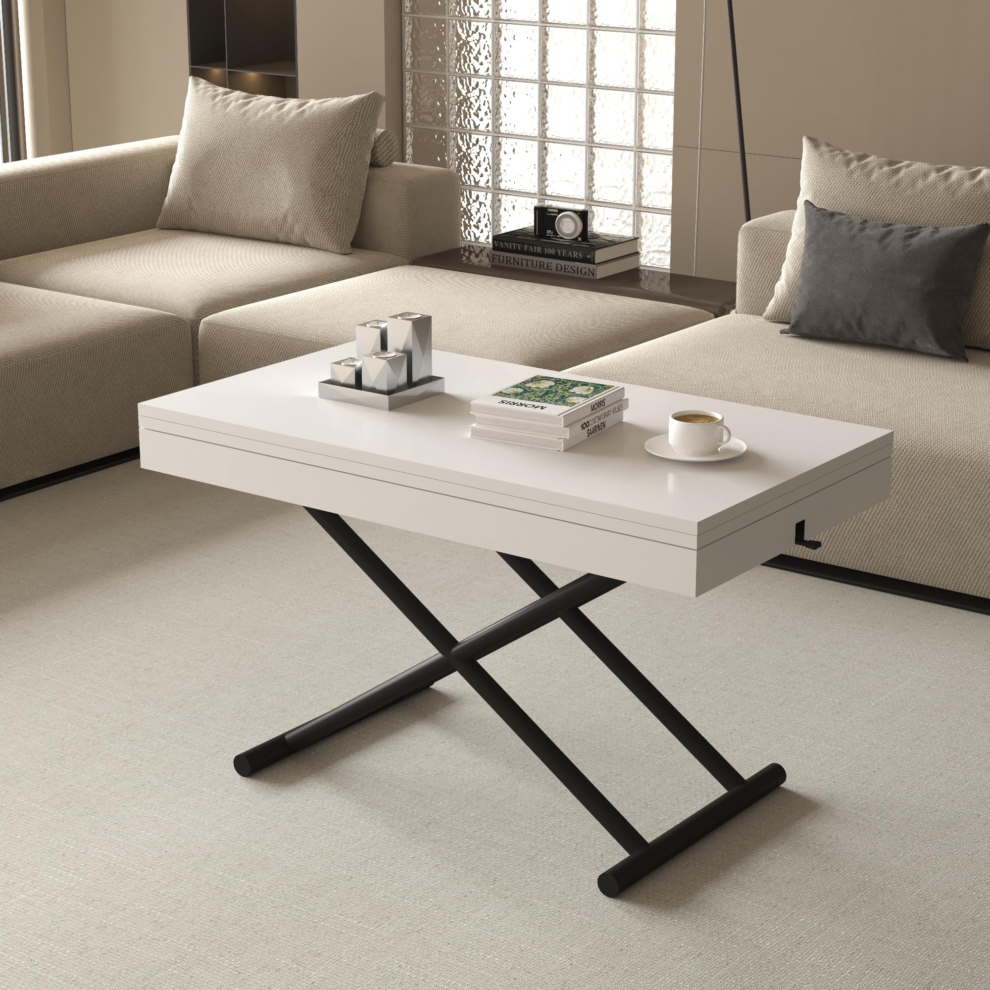 Verstellbarer Couch-Esstisch, 7 Höhen, luxuriöses, platzsparendes Design für Wohnzimmer, modernes Weiß Küche, Haushalt & Wohnen