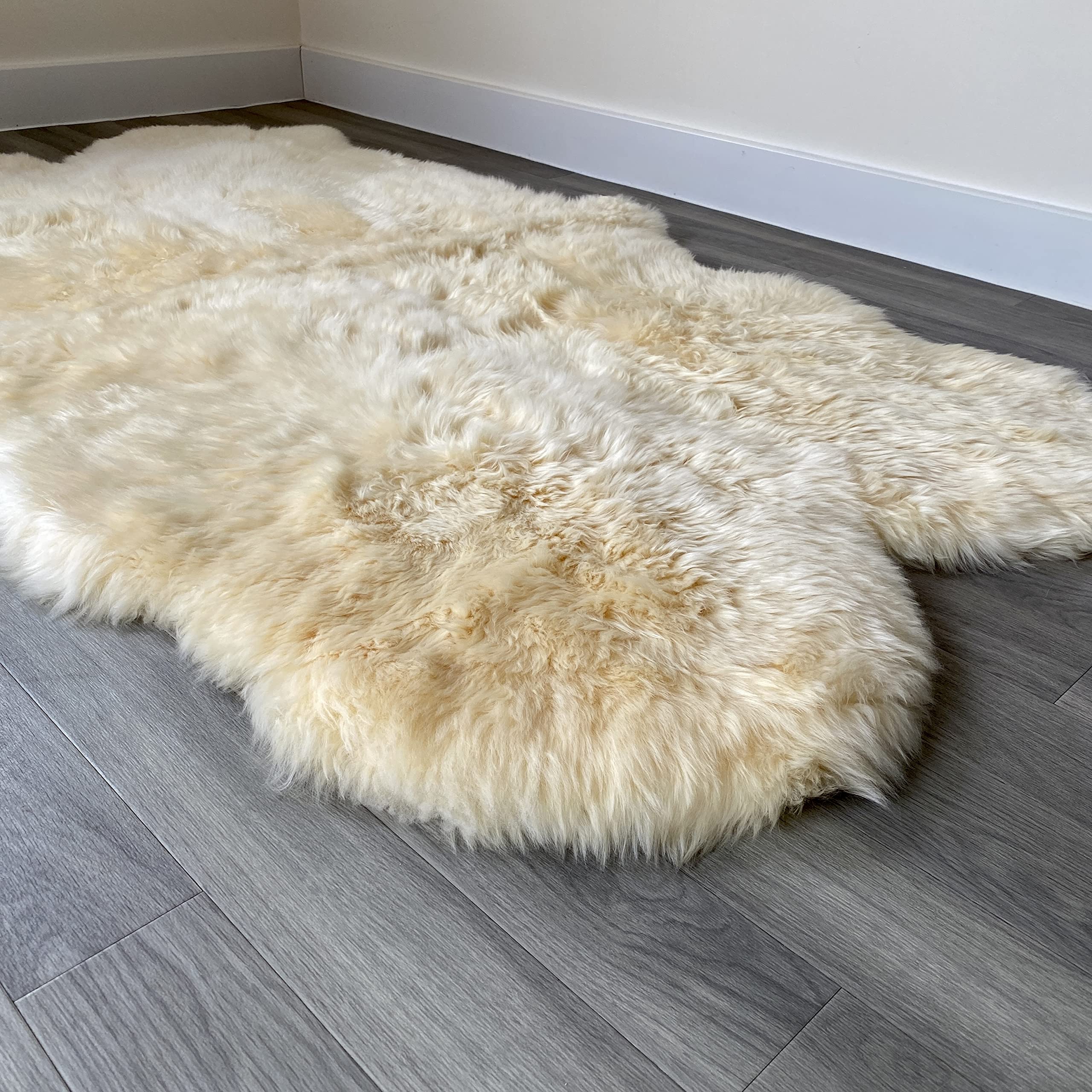 Crème Tapis en Peau de Mouton avec Extra épais et Doux en Laine – 1–8 Sheepskins, Quad Fleeced Sheepskin: 190x120cm (75"x47")