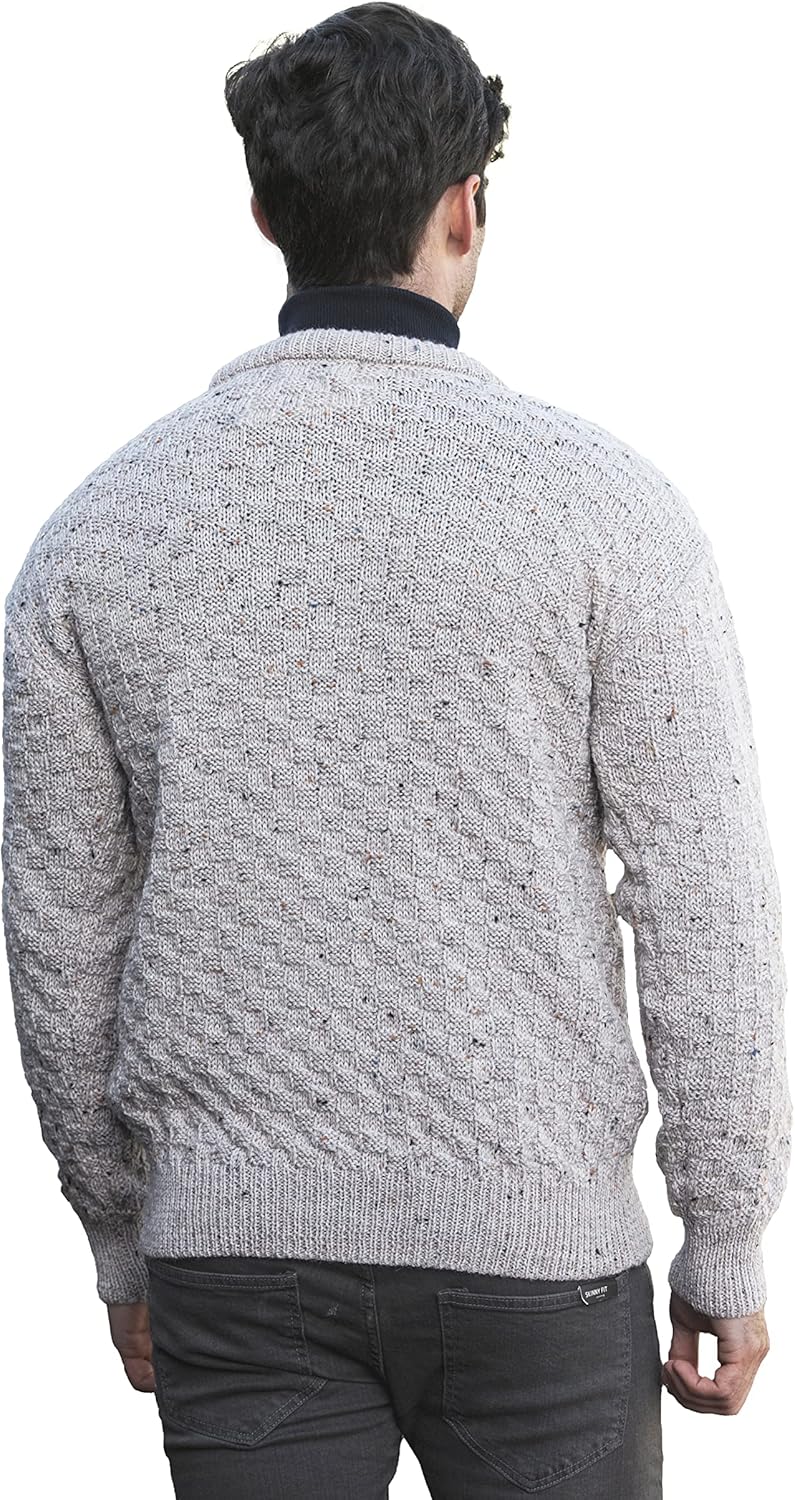 Aran Crafts Basket Stitch Crew Neck Sweater (100% Wool) - Image 2