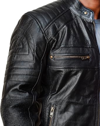 LP-FACON black leather jacket men - vintage racer jacket - slim fit leather jacket - mens leather jacket