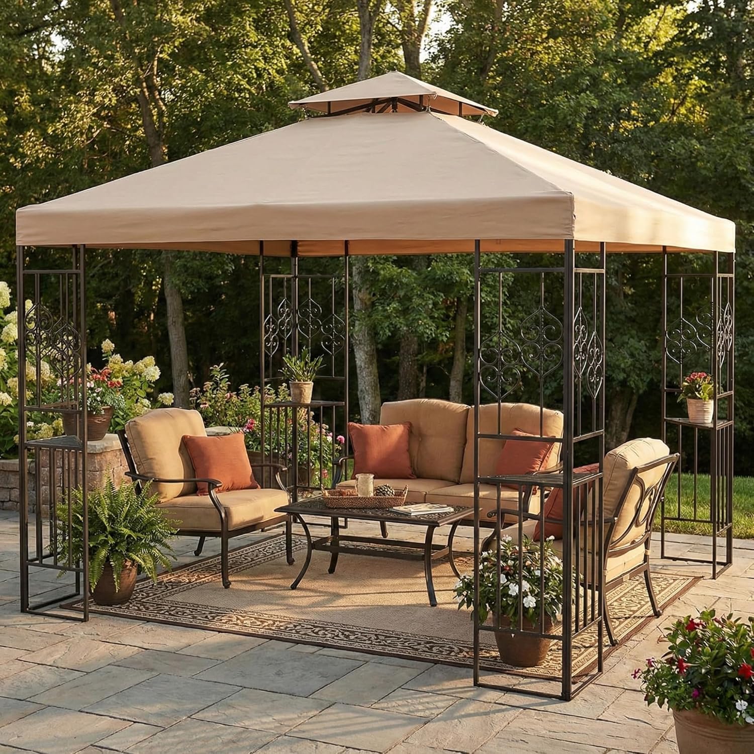 Garden Winds Durable 350 Replacement Canopy Top Compatible with Aldi Tulip 10' x 10' Gazebo Models 7884-17, 21994-17 (2017) - Beige