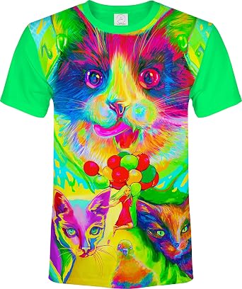 aofmoka Neon Glow Blacklight UV Reactive Party Rave Handmade Art Tee Sport Top Workout Shirt Women Unisex Men Design T-Shirt