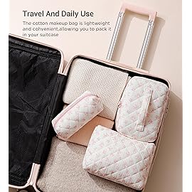 HBselect Quilted Makeup Bag, 3PCS Cotton Large Travel Makeup Bag, Cute Floral Coquette Make up Bag Cosmetic Bag Toiletry Bag for Women Girls