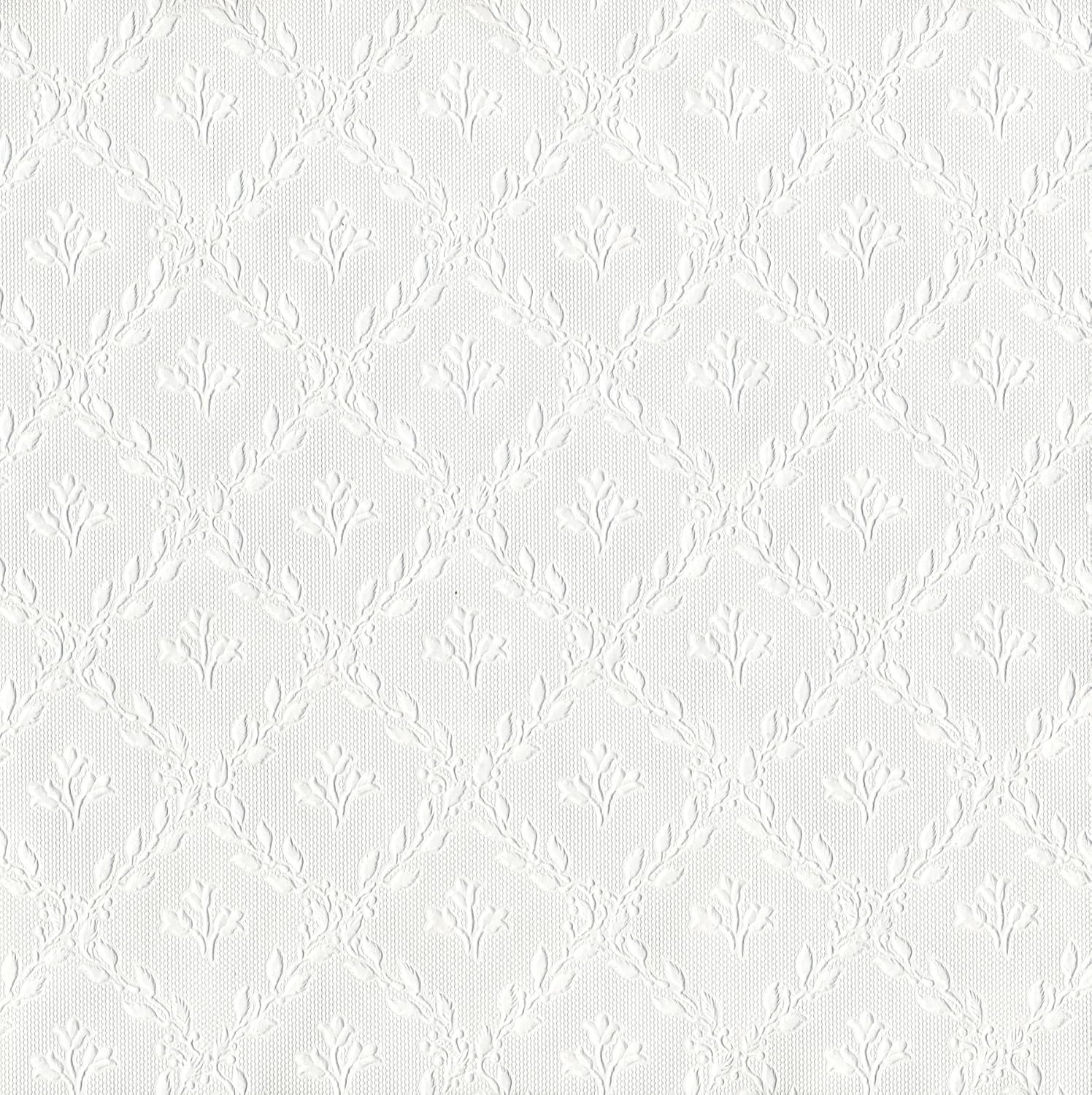 Brewster Home Fashions RD393 Anaglypta Paintable Leaf Trellis with Flower Wallpaper, 21-Inch by 396-Inch, White