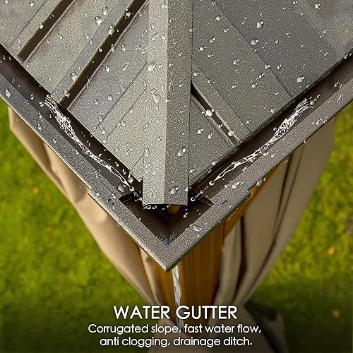 Miniatura 6 de Kozyard Apollo Wood Like - Gazebo de aluminio de 12 x 16 pies con techo de acero galvanizado y mosquitero (12 x 16 pies)