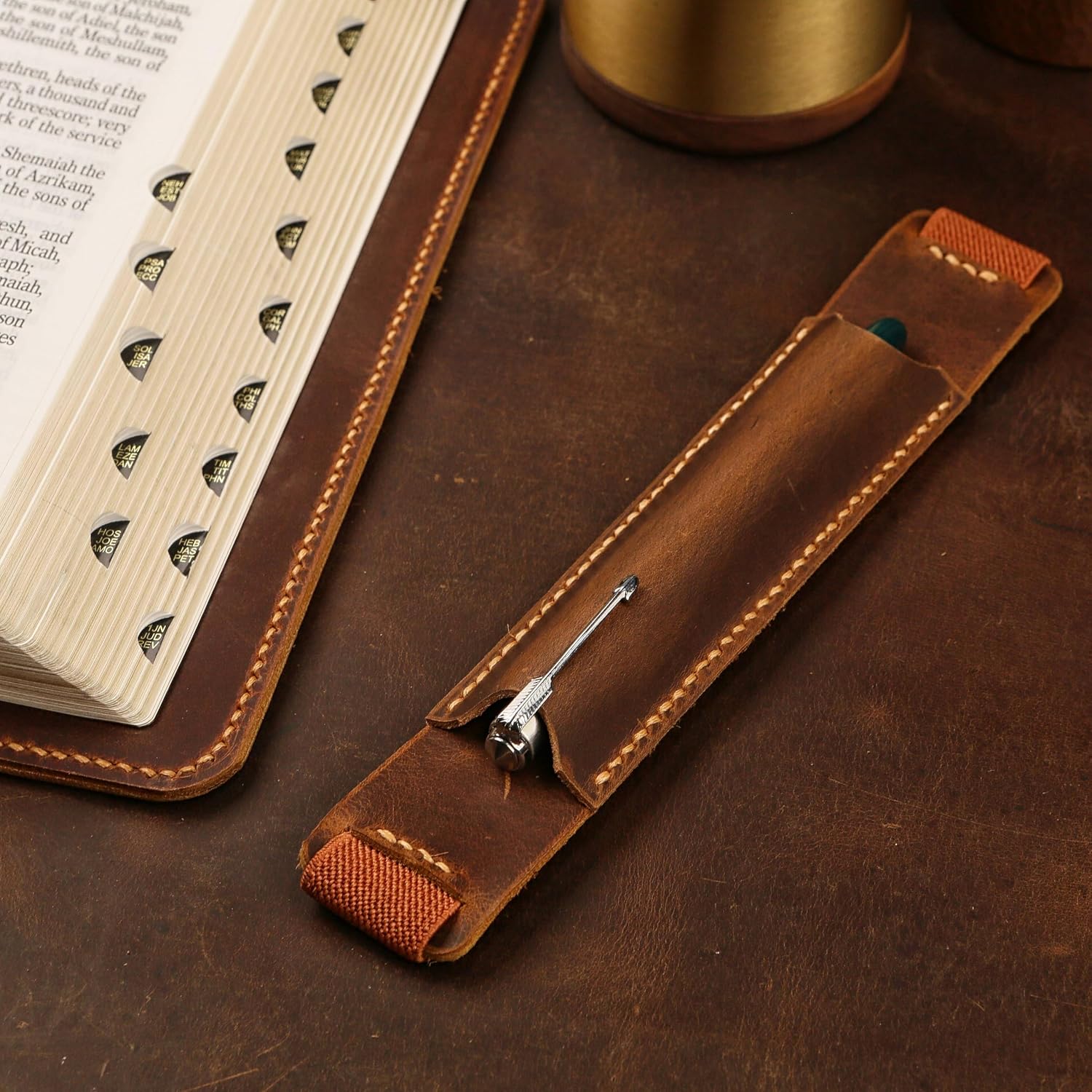 Full grain leather Bible cover case compatible with Giant Print Full-size KJV Holy Bible, For Full Size GP Editions bible/King James Version ONLY fits 9.7" x 6.7" x 1.5".