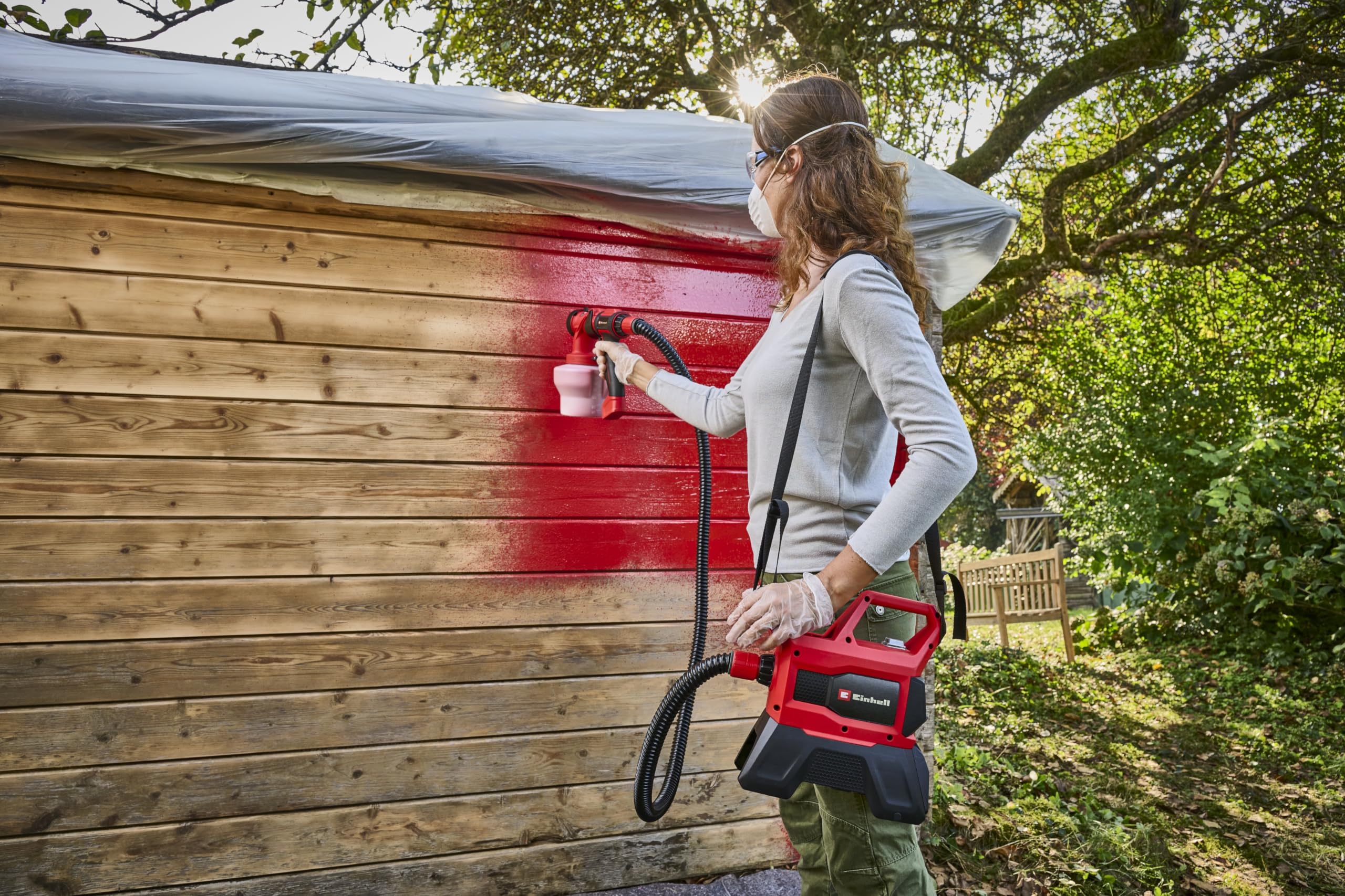 Einhell Sistema de pulverización de pintura a batería TE-SY 18/90 Li-Solo Power X-Change (18 V, 1000 ml/min capacidad de flujo, contenedor de 1200 ml, cantidad ajustable de aire/pintura, incluye