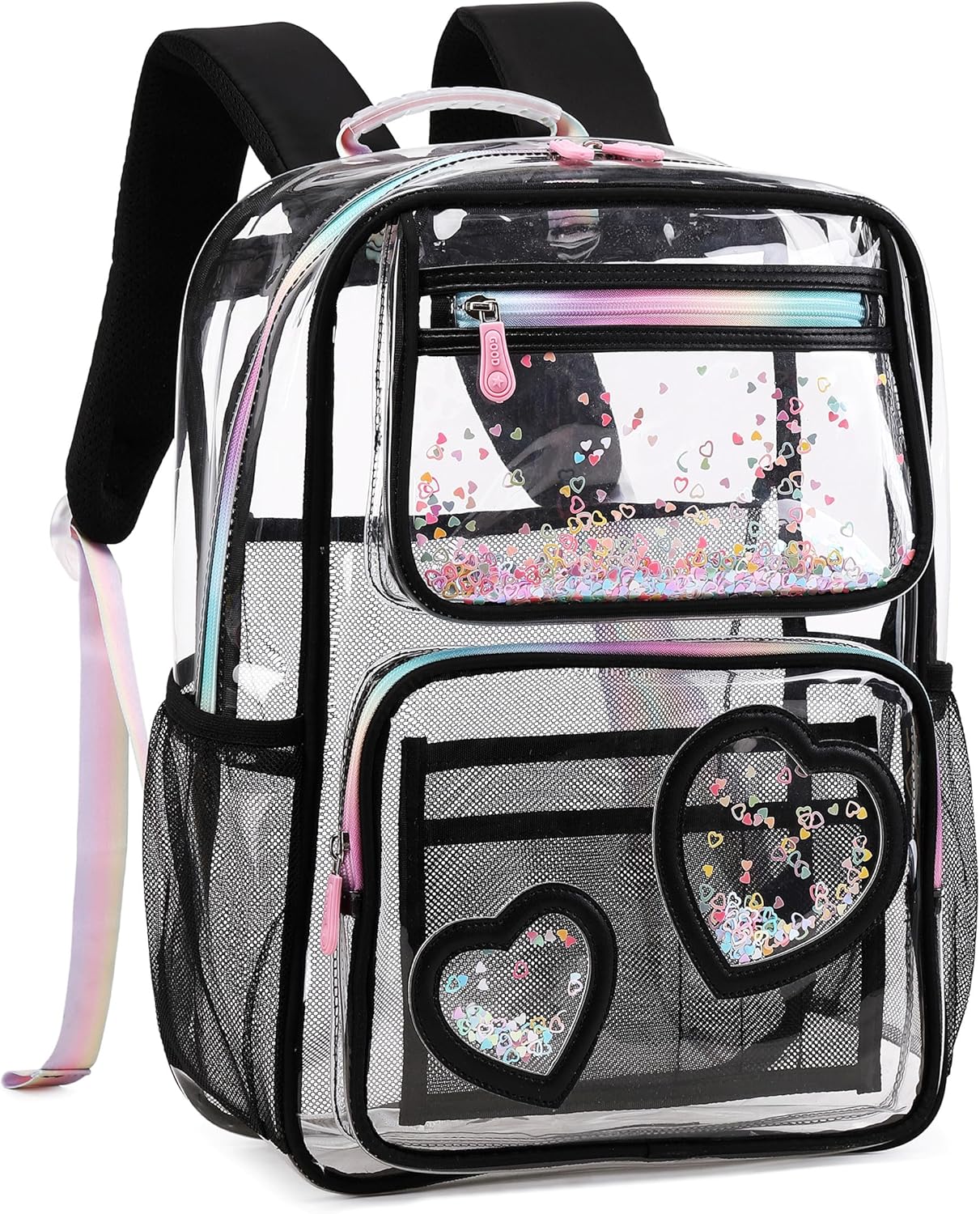 Clear Backpack for Girls,Clear Bookbag Heavy Duty Transparent Backpacks for Stadium Events, See Through Back Pack for Kindergarten Elementary Middle High School (Black)