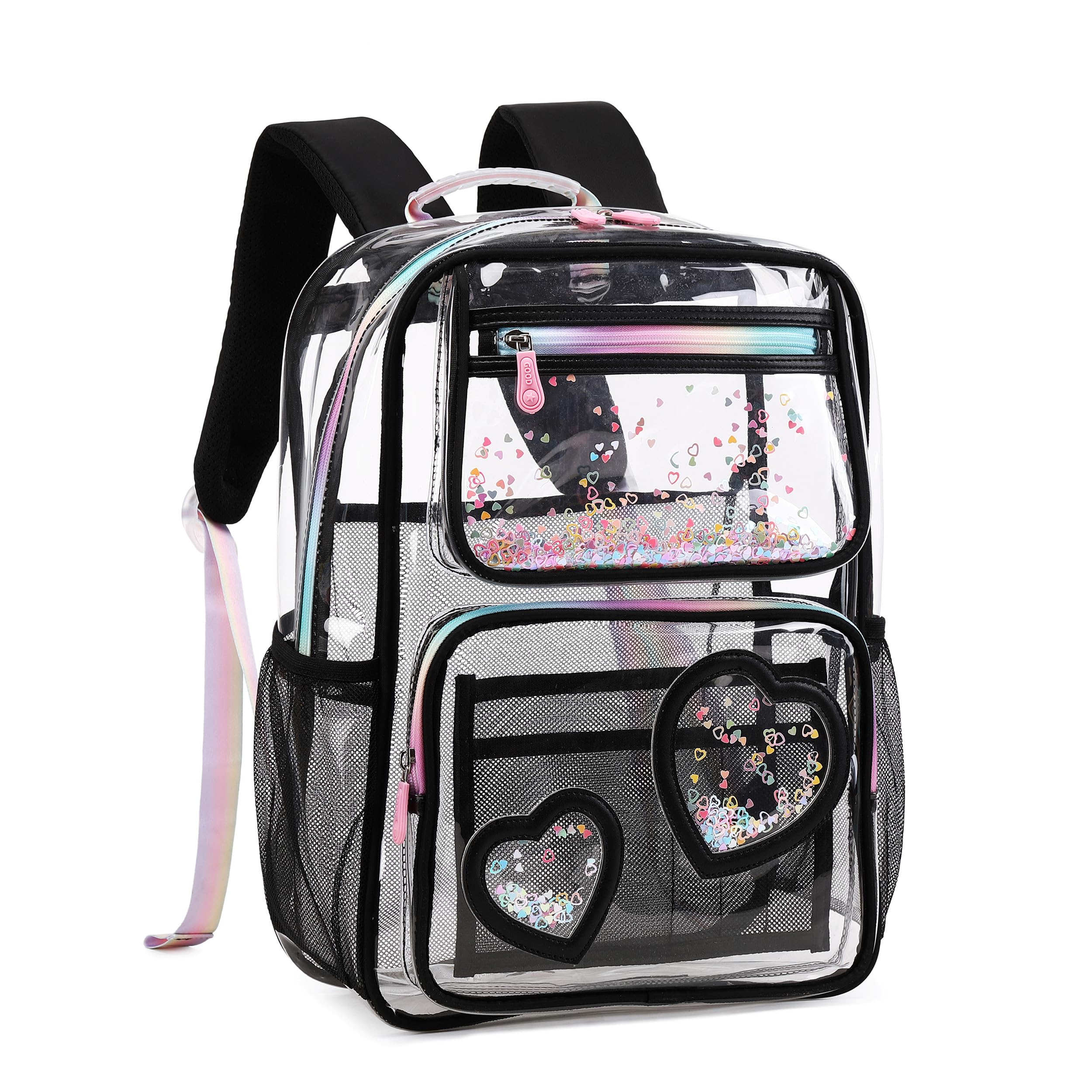 KIDNUO Clear Backpack for Girls,Clear Bookbag Heavy Duty Transparent Backpacks for Stadium Events, See Through Back Pack for Kindergarten Elementary