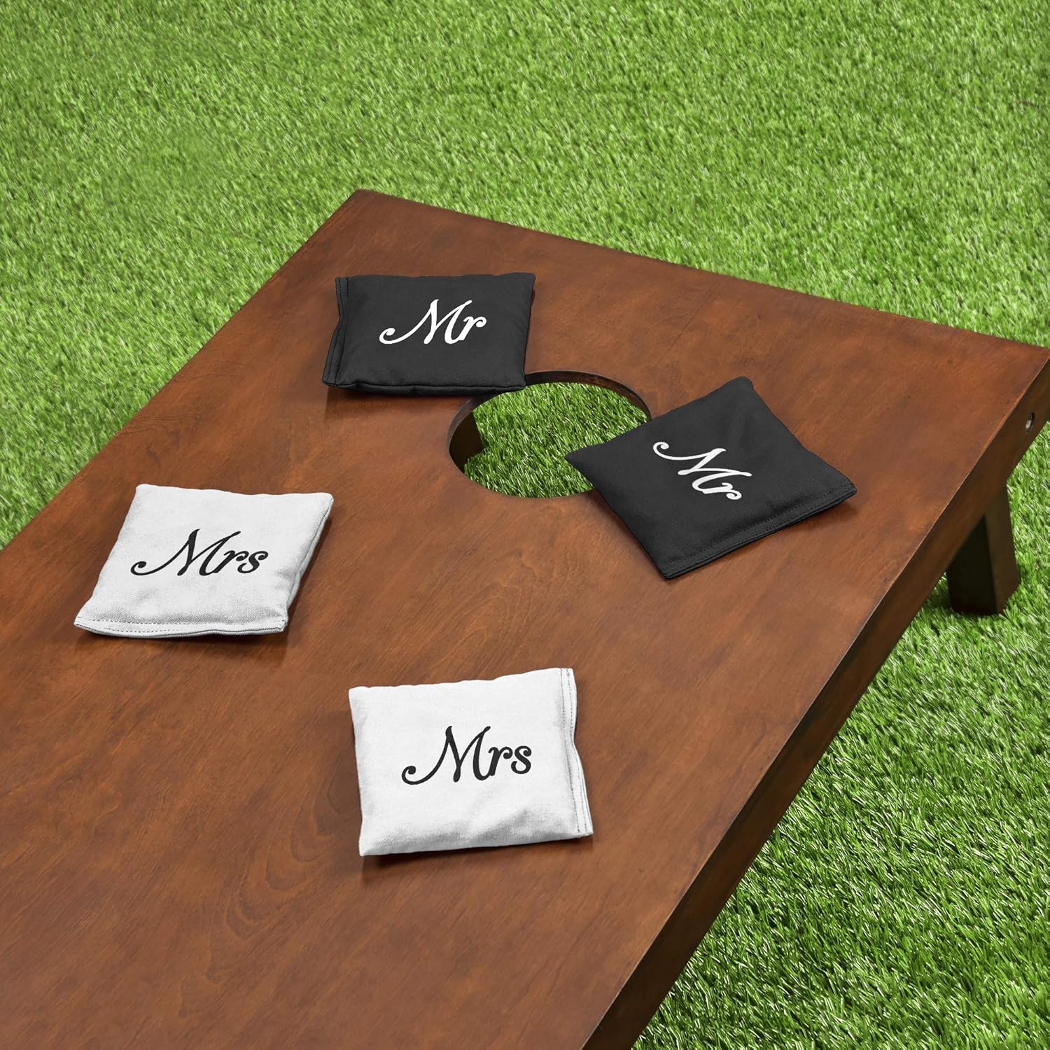 GoSports Wedding Theme Cornhole Bag Set - Includes 4 Black 'Mr' Bags and 4 White 'Mrs' Bags : Sports & Outdoors