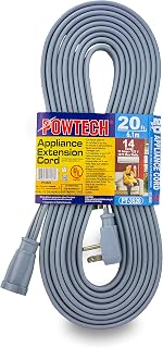 Heavy Duty 20 FT Air Conditioner and Major Appliance Extension Cord UL Listed 14 Gauge, 125V, 15 Amps, 1875 Watts Grounded 3-PRONGED Cord
