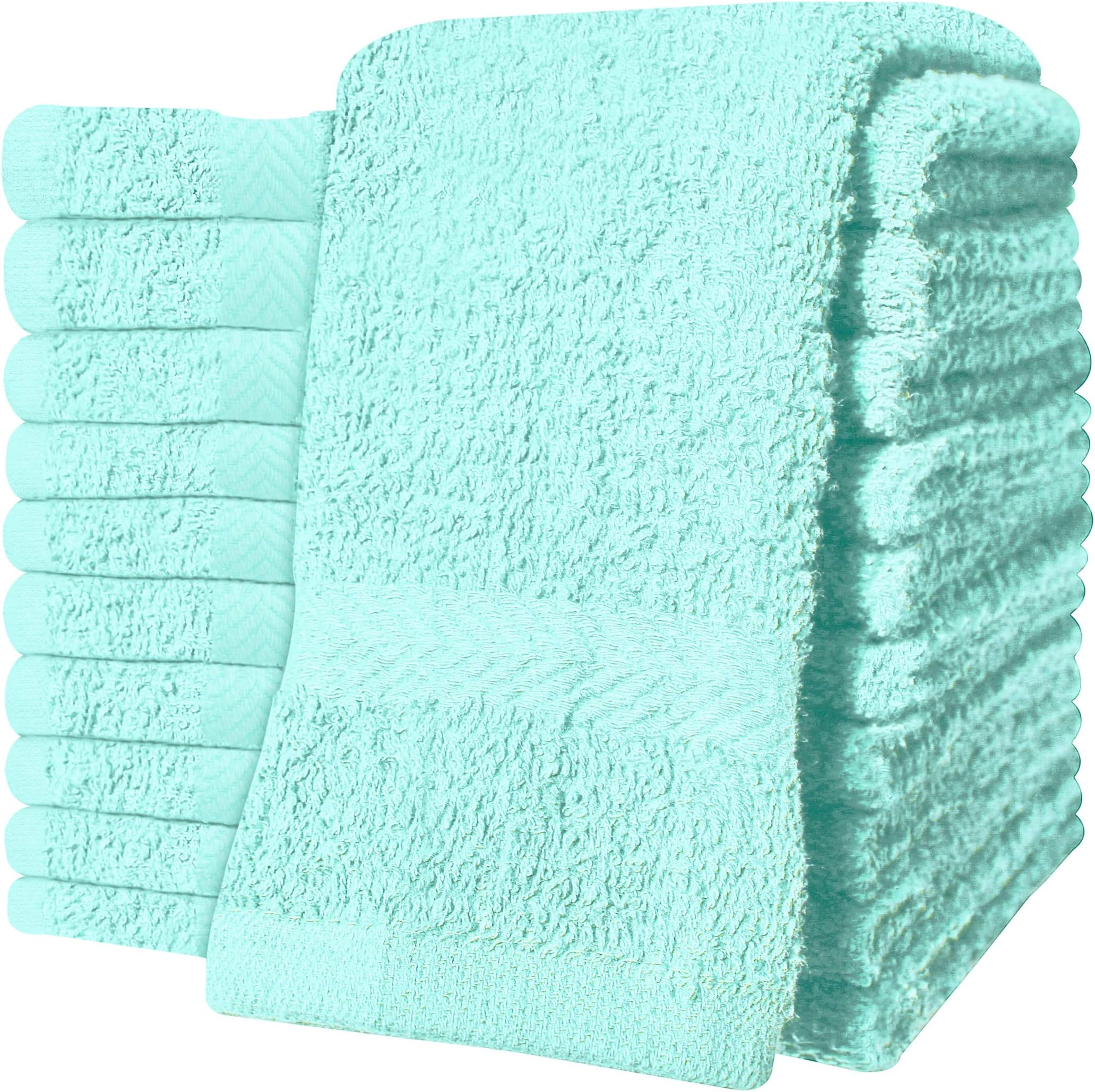QCS Towels – 12 Pack Washcloths Set 30 x 30 cm, 100% Cotton Super Absorbent & Quick Dry Flannel Face Cloths, Fade Resistant and Soft Feel Fingertip Towels (Mint)