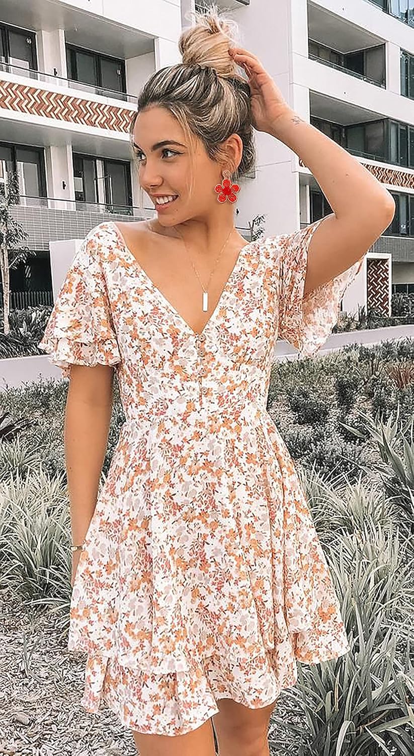 Miniatura 8 de Aretes colgantes con cuentas de colores hechos a mano, diseño de flores, bohemios y tropicales para mujer