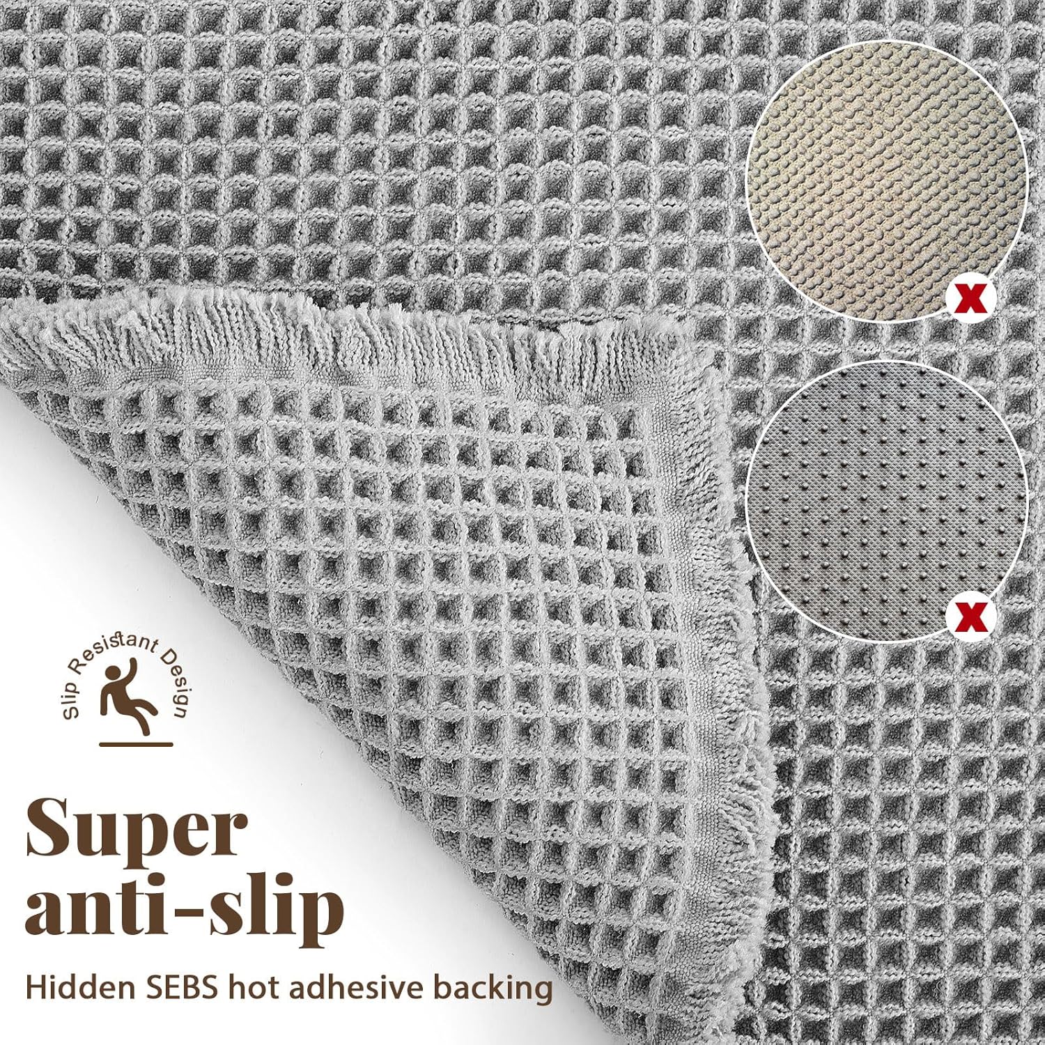 Tinideya Waffle Bathroom Rugs and Mats Sets 2 Pcs Waffle Bath Mat 18 x 30 and 24 x 36 Absorbent Non Slip Machine Washable Bath Rugs(Light Gray)