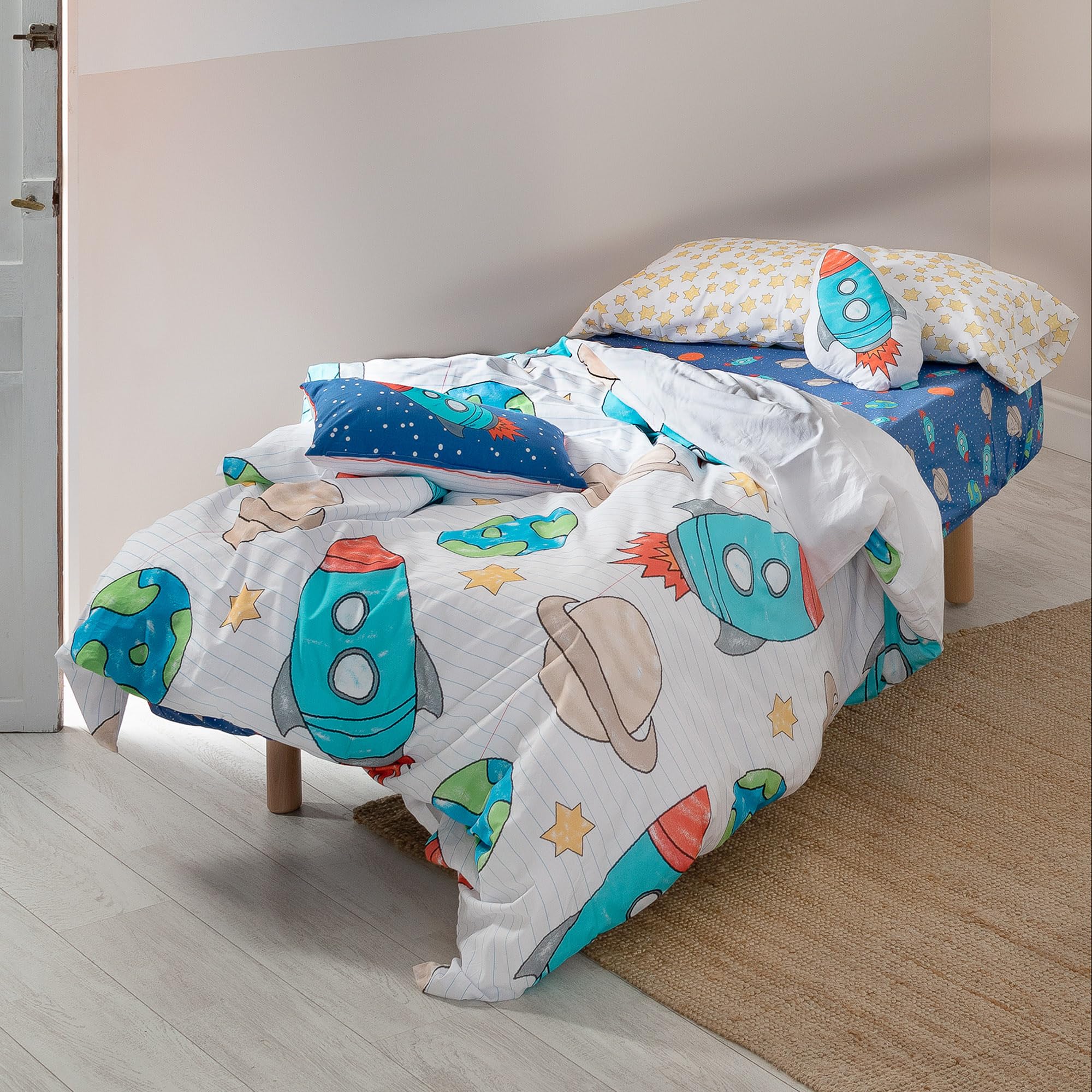 Juego nórdico space rocket infantil de 2 piezas para cama 105 reversible