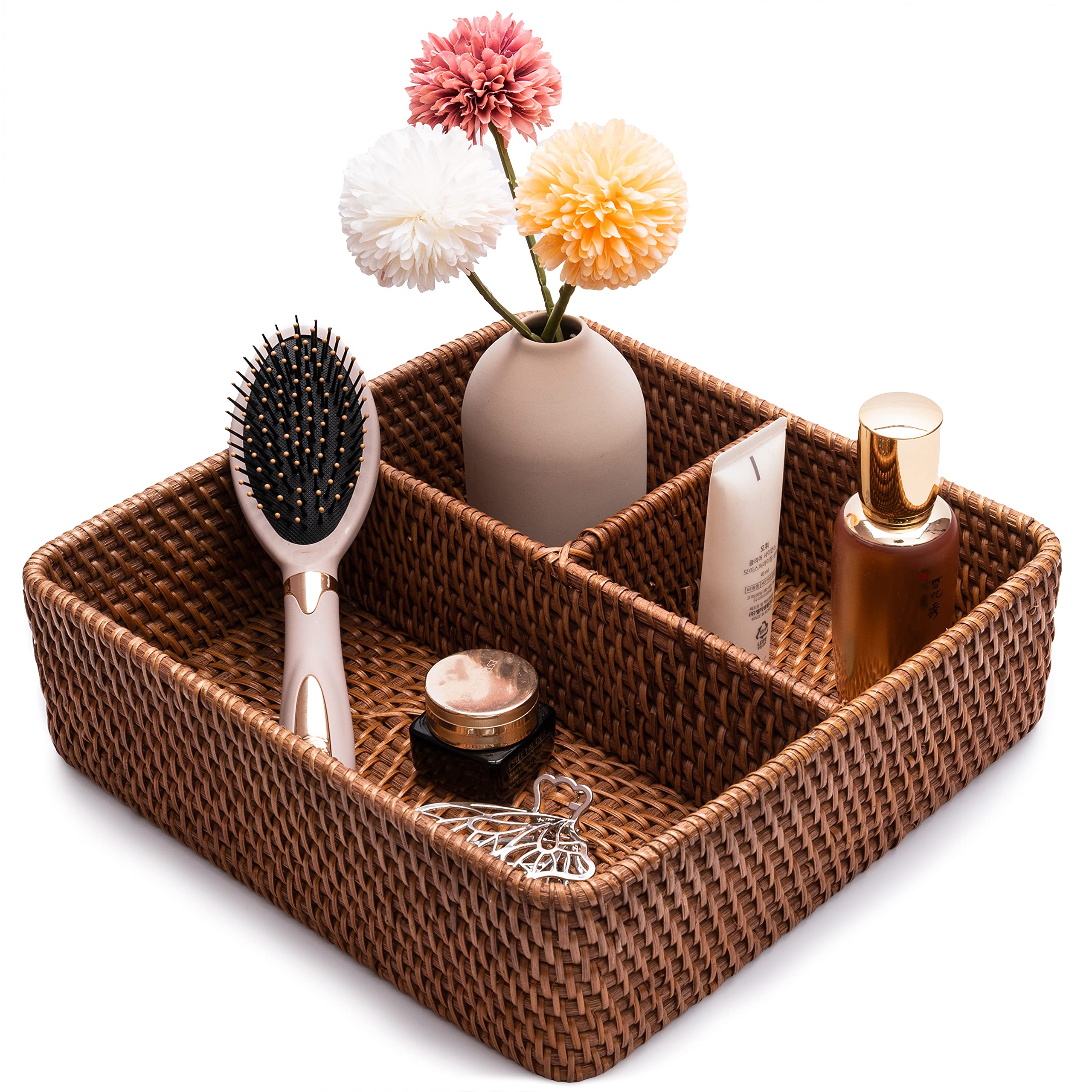 Buy Rattan 3 Compartment Basket Divided Basket 12 x 12 x 3.5 in Wicker