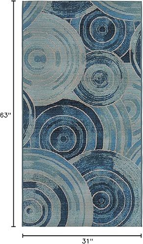 Miniatura 2 de Unique Loom Outdoor Modern Collection - Alfombra ondulada (2 pies 7 pulgadas x 5 pies 3 pulgadas, azul claroazul marino)