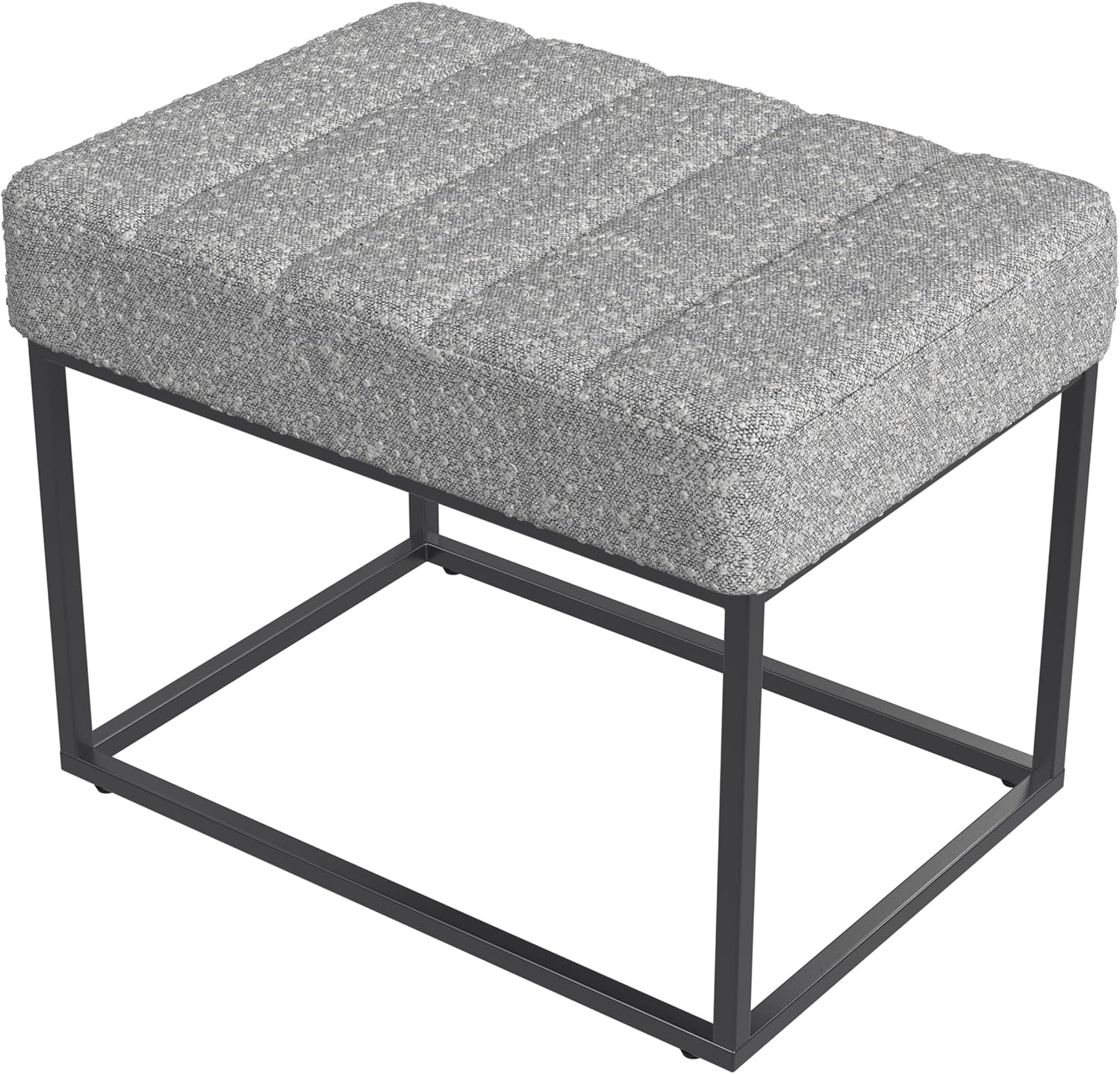 HomePop Theodore Channel Tufted Small Ottoman - Cream Boucle with Gray Yarns